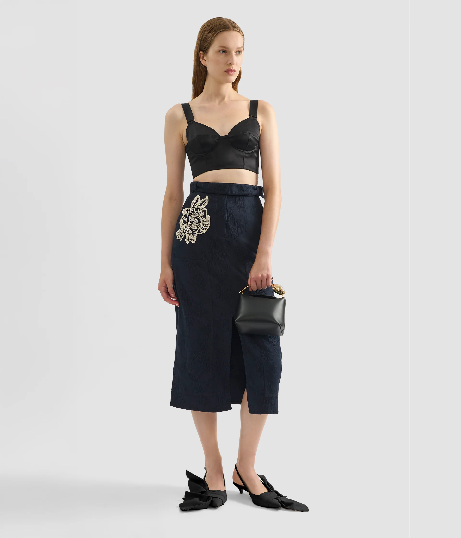 Floral Appliqué Jacquard Pencil Skirt - Image 2