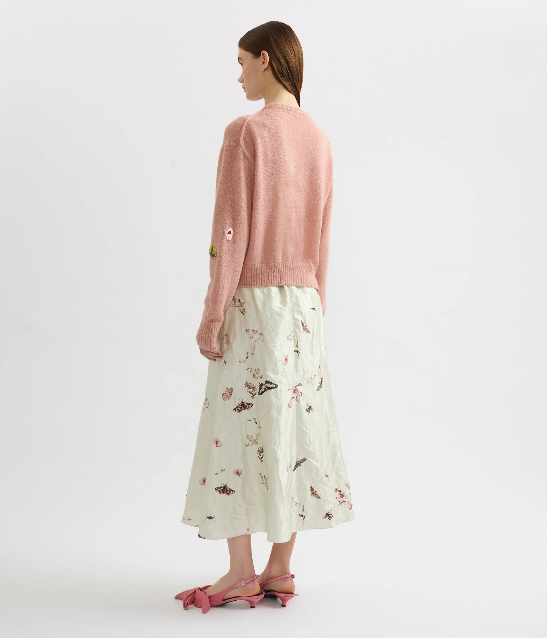 Printed Textured Satin A Line Midi Skirt - Image 3