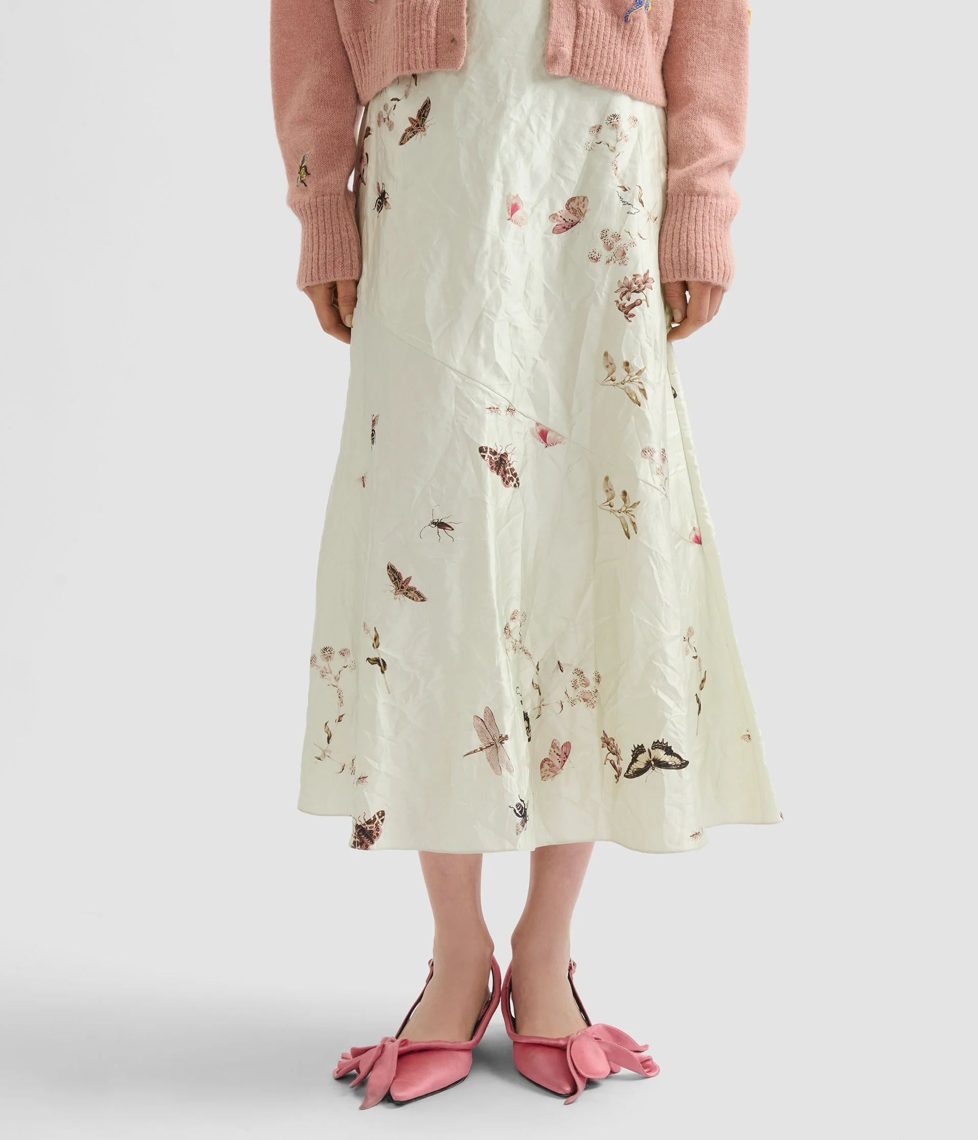 Printed Textured Satin A Line Midi Skirt - Image 4