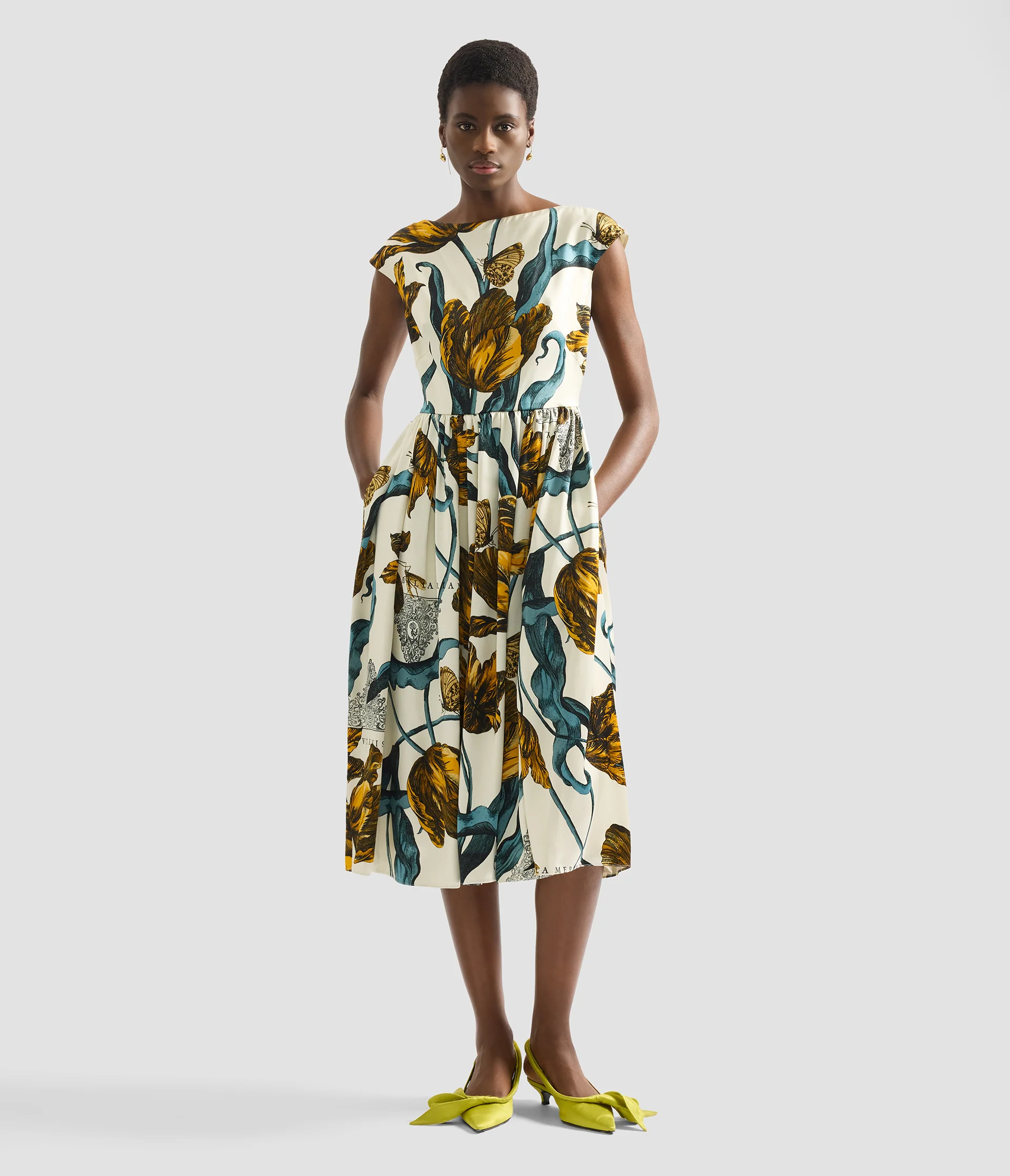Floral Print Duchess Sleeveless Midi Dress - Image 2