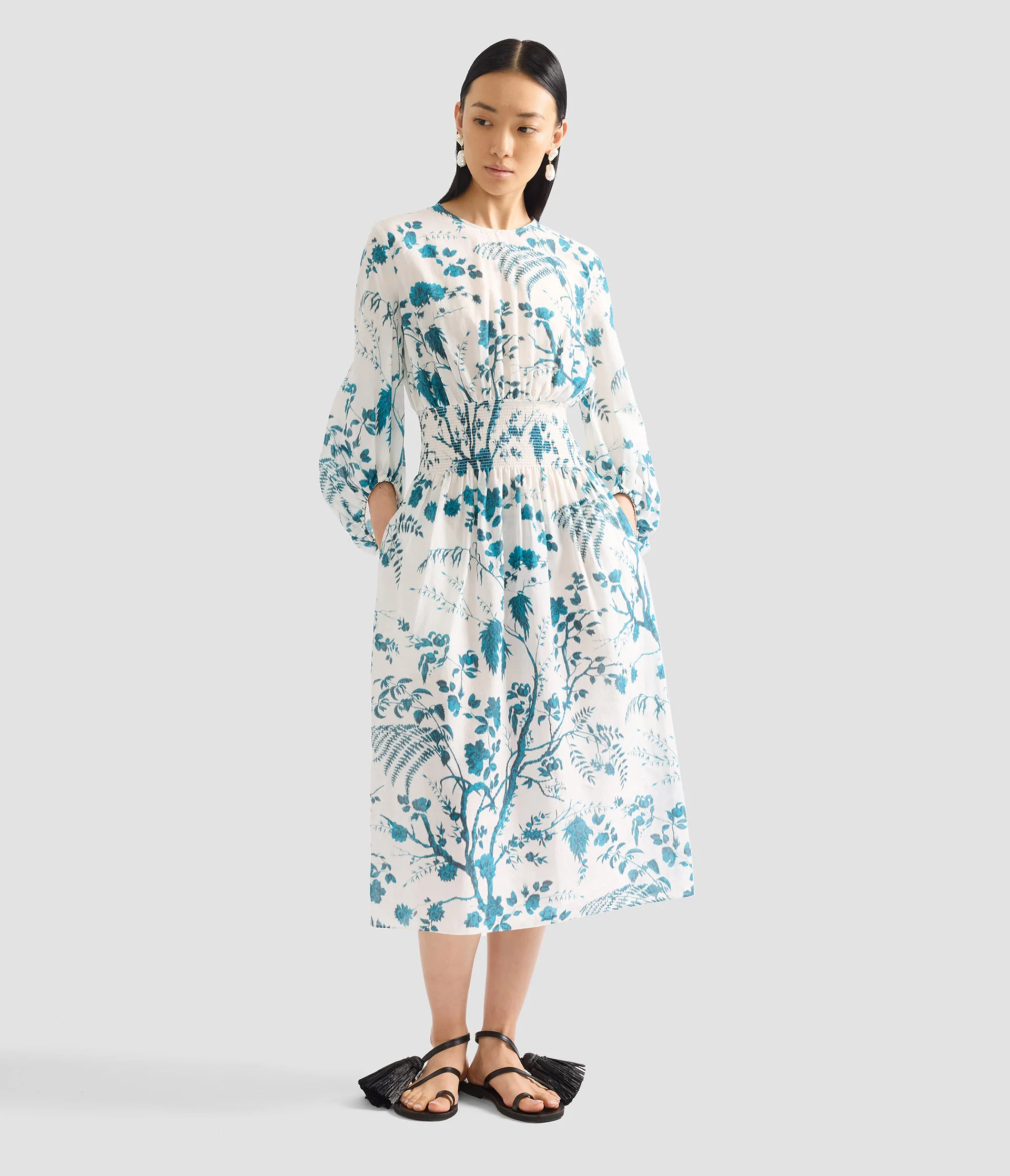 Botanical Print Cotton Linen Midi Dress - Image 2
