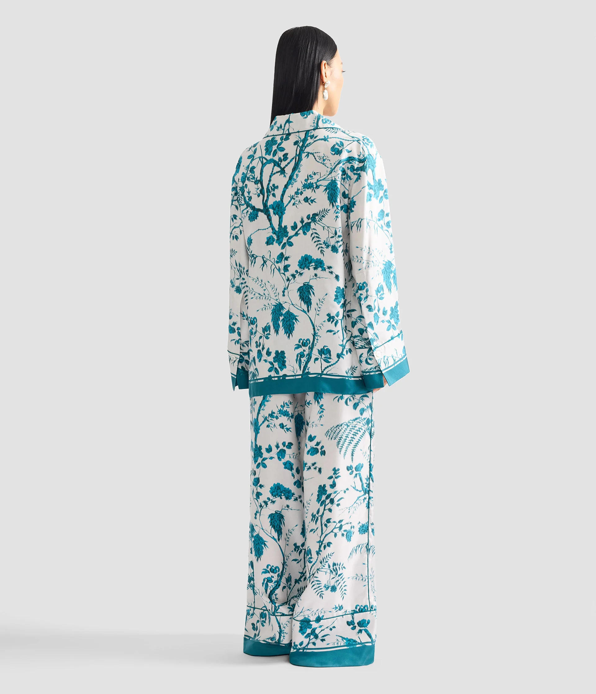 Botanical Print Silk Twill Pyjama Shirt - Image 3