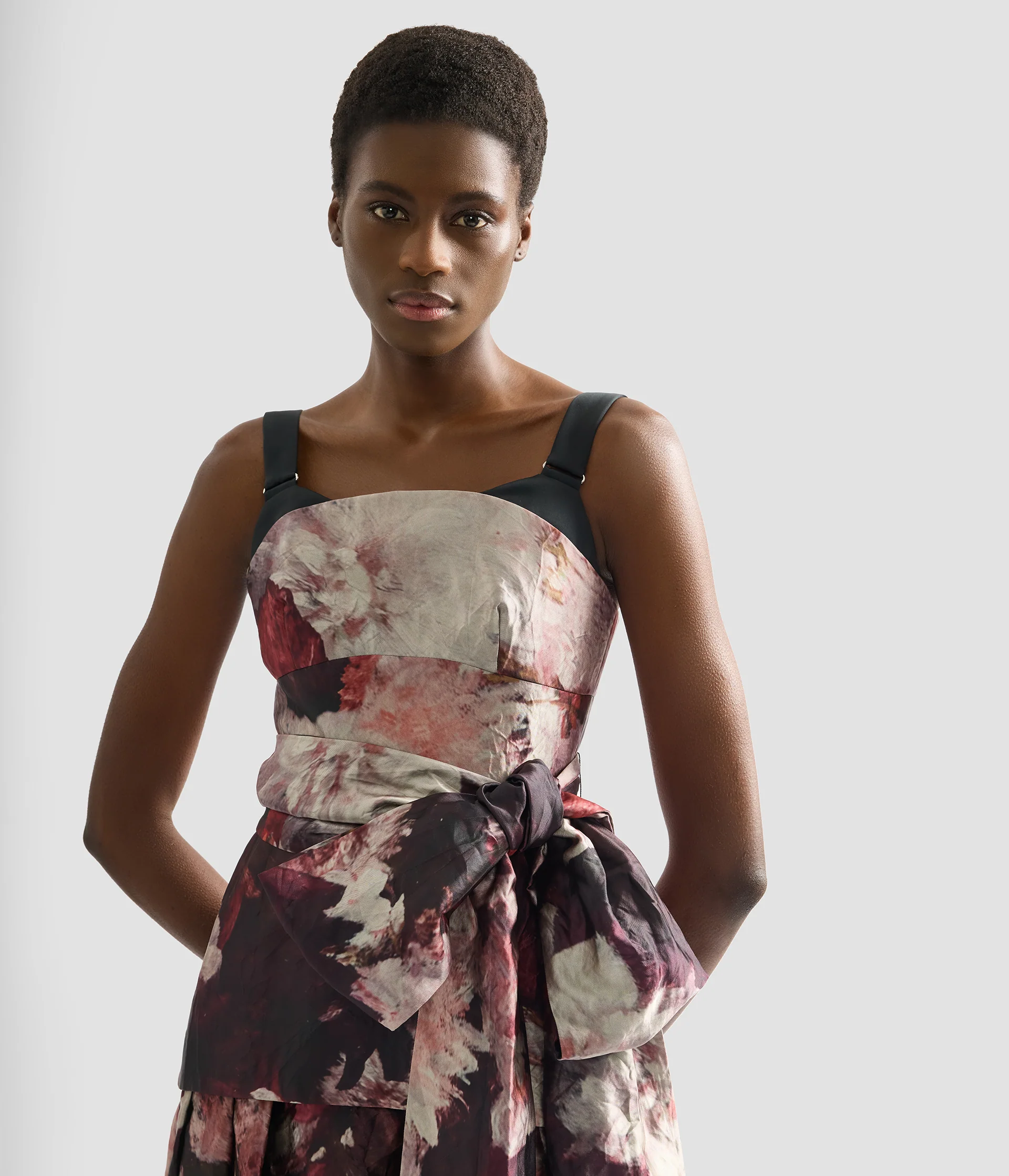 Floral Print Textured Satin Midi Dress - Image 5