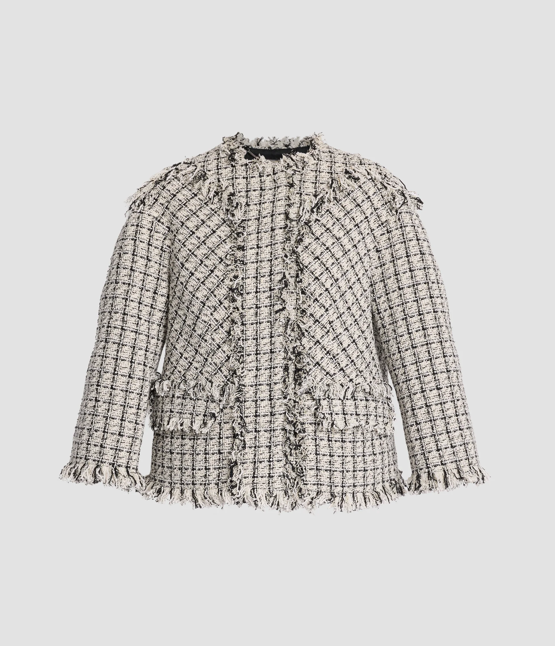 Checked Tweed Single Breasted Jacket