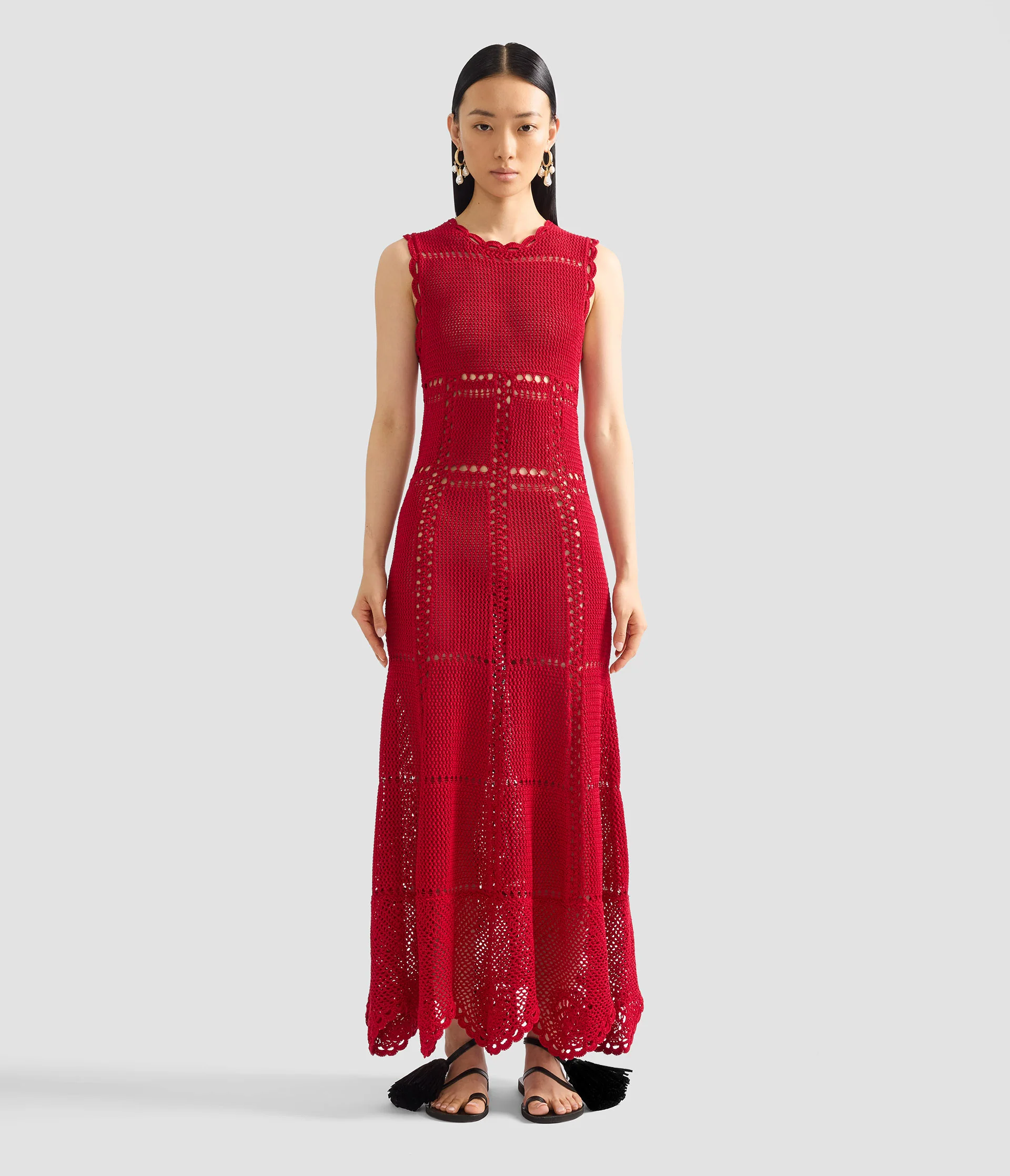 Cotton Crochet Flared Midi Dress - Image 5