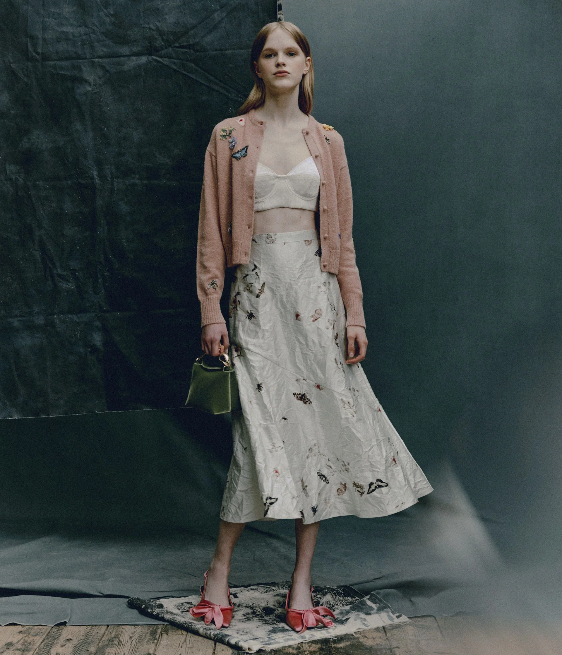 Printed Textured Satin A Line Midi Skirt - Image 5