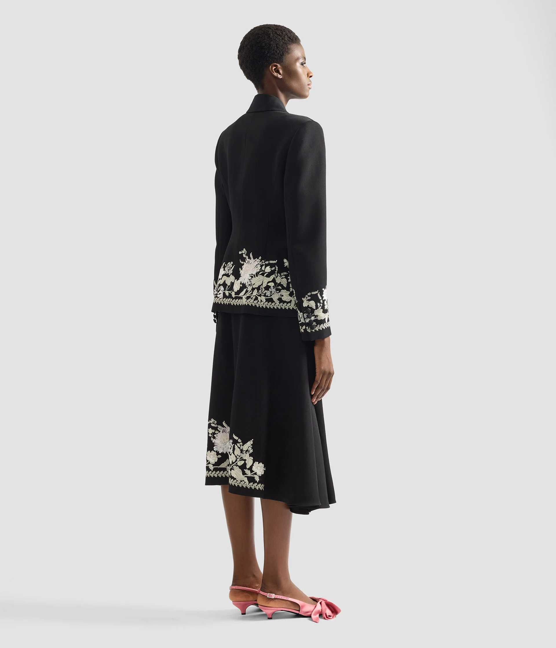 Embroidered Grain De Poudre Draped Midi Skirt - Image 3