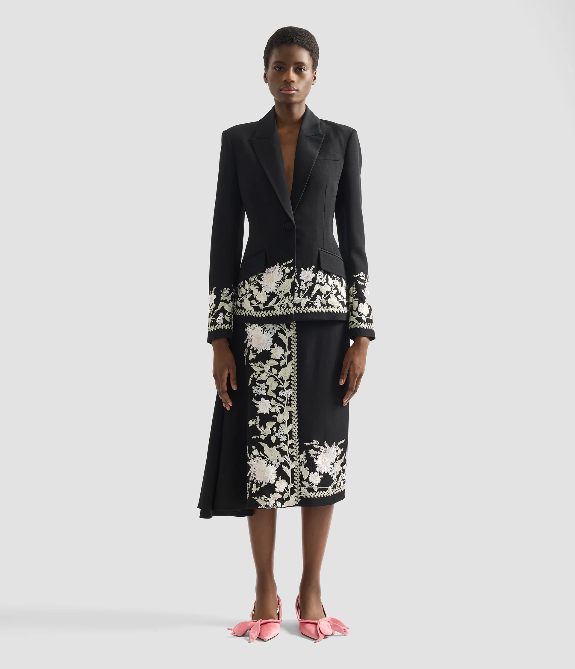 Embroidered Grain De Poudre Draped Midi Skirt - Image 4