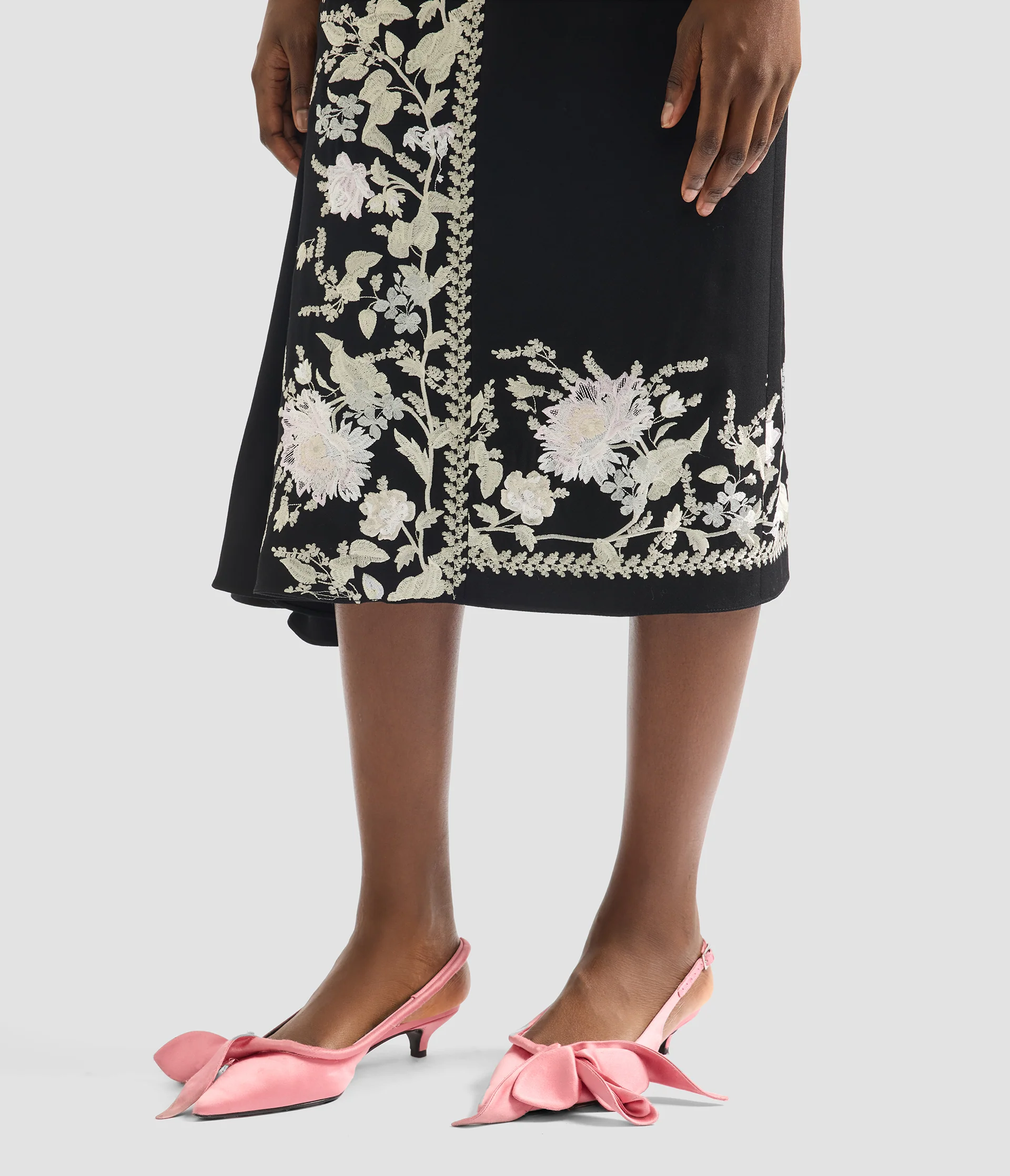 Embroidered Grain De Poudre Draped Midi Skirt - Image 5