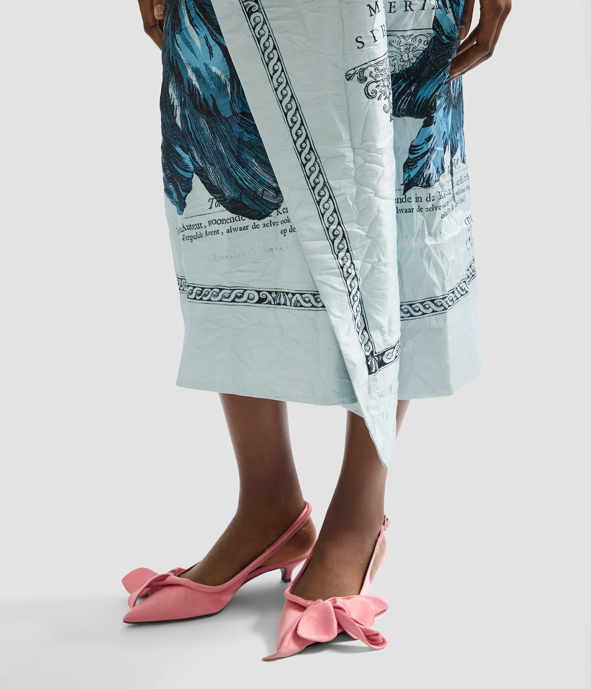 Floral Print Textured Satin Draped Midi Skirt - Image 4