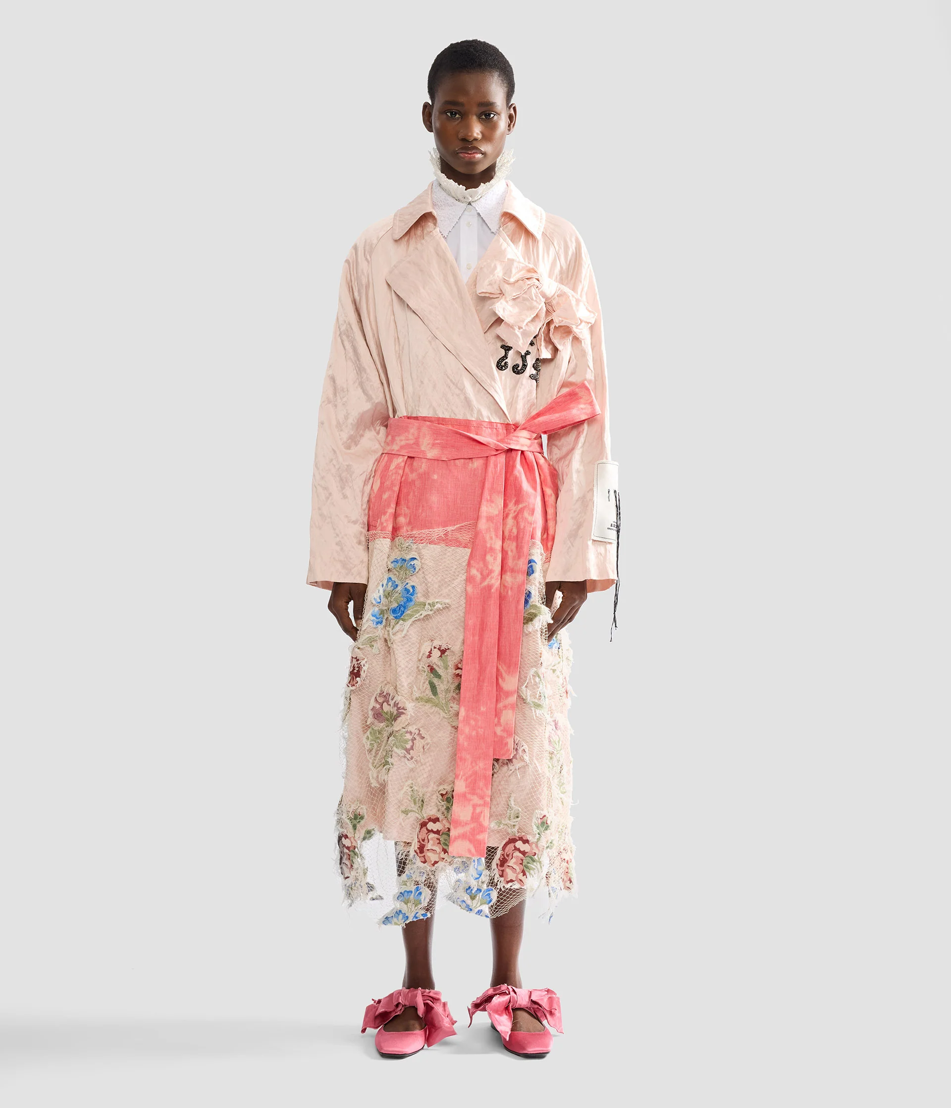 Embellished Textured Satin Trench Coat - Image 4
