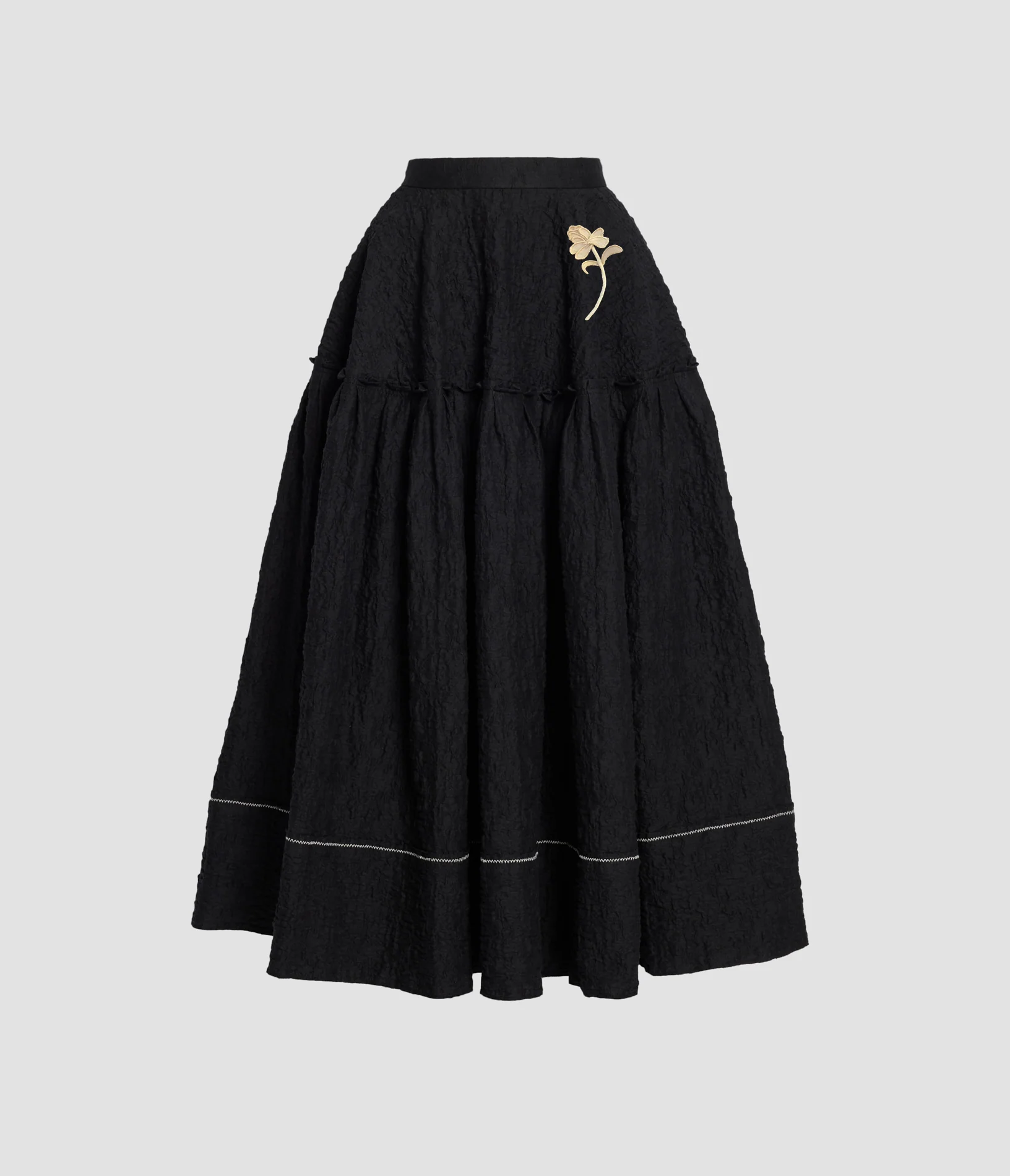 Embroidered Cotton Cloque Skirt