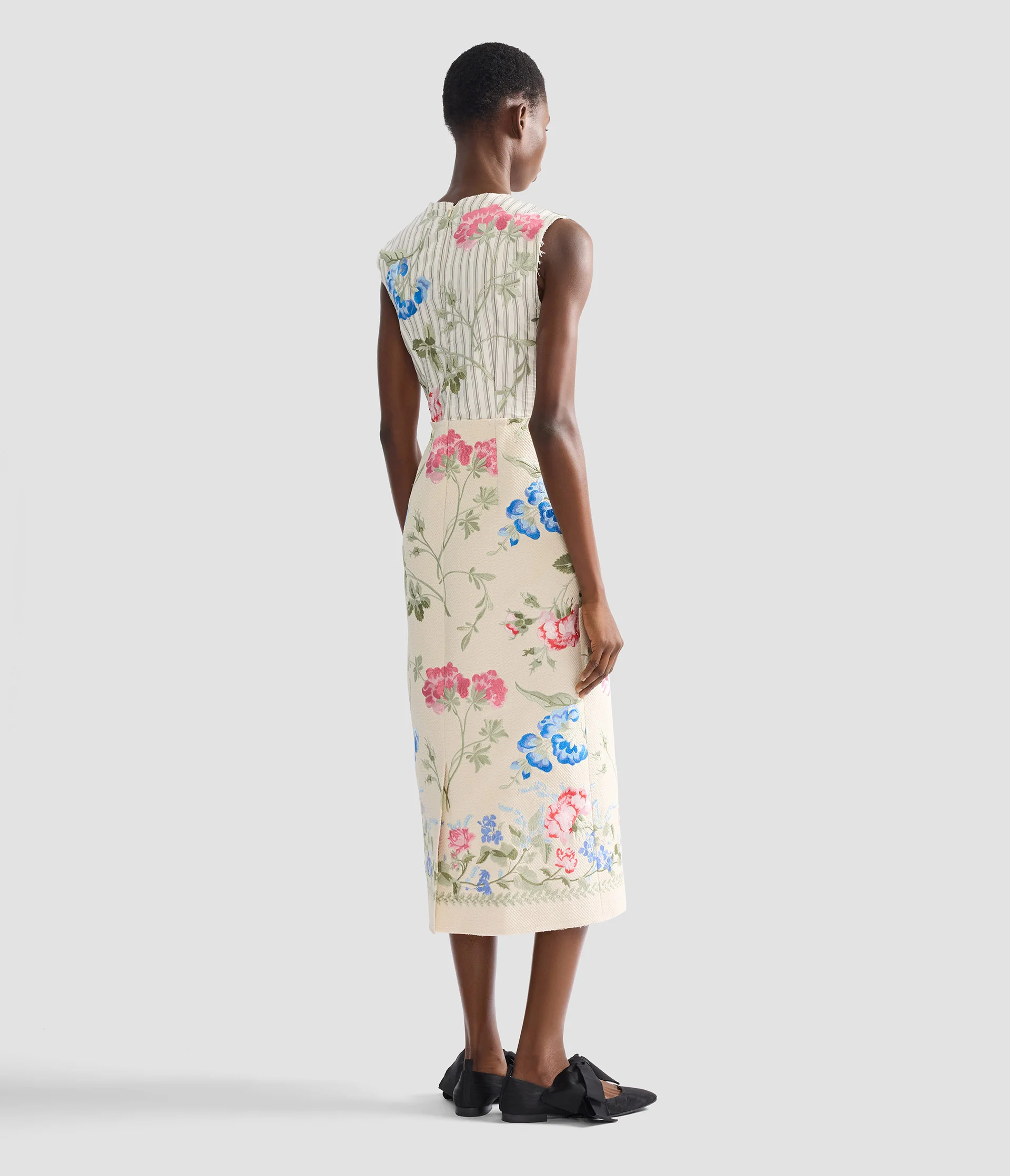 Embroidered Cotton Twill Pencil Midi Dress - Image 3