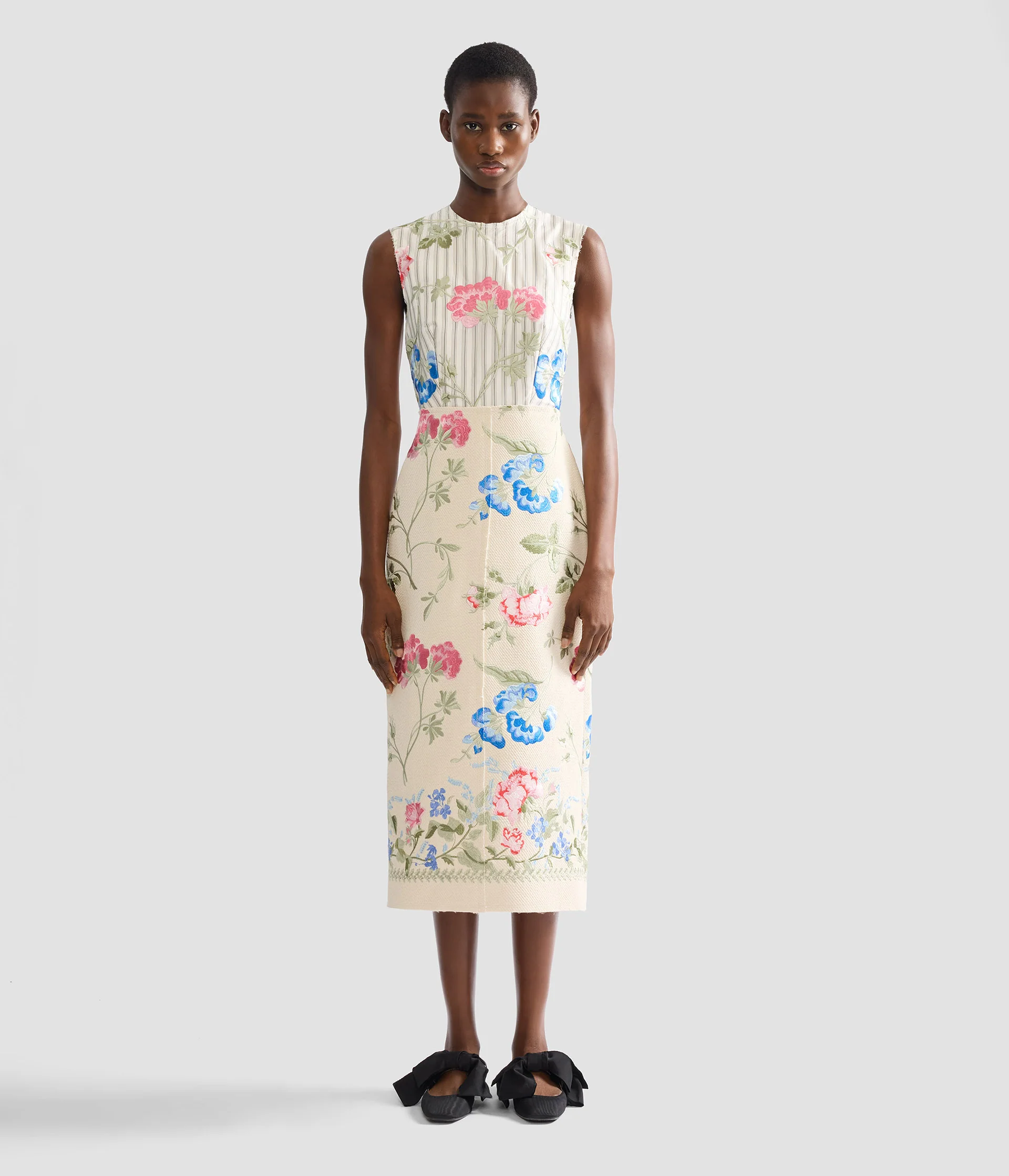 Embroidered Cotton Twill Pencil Midi Dress - Image 4