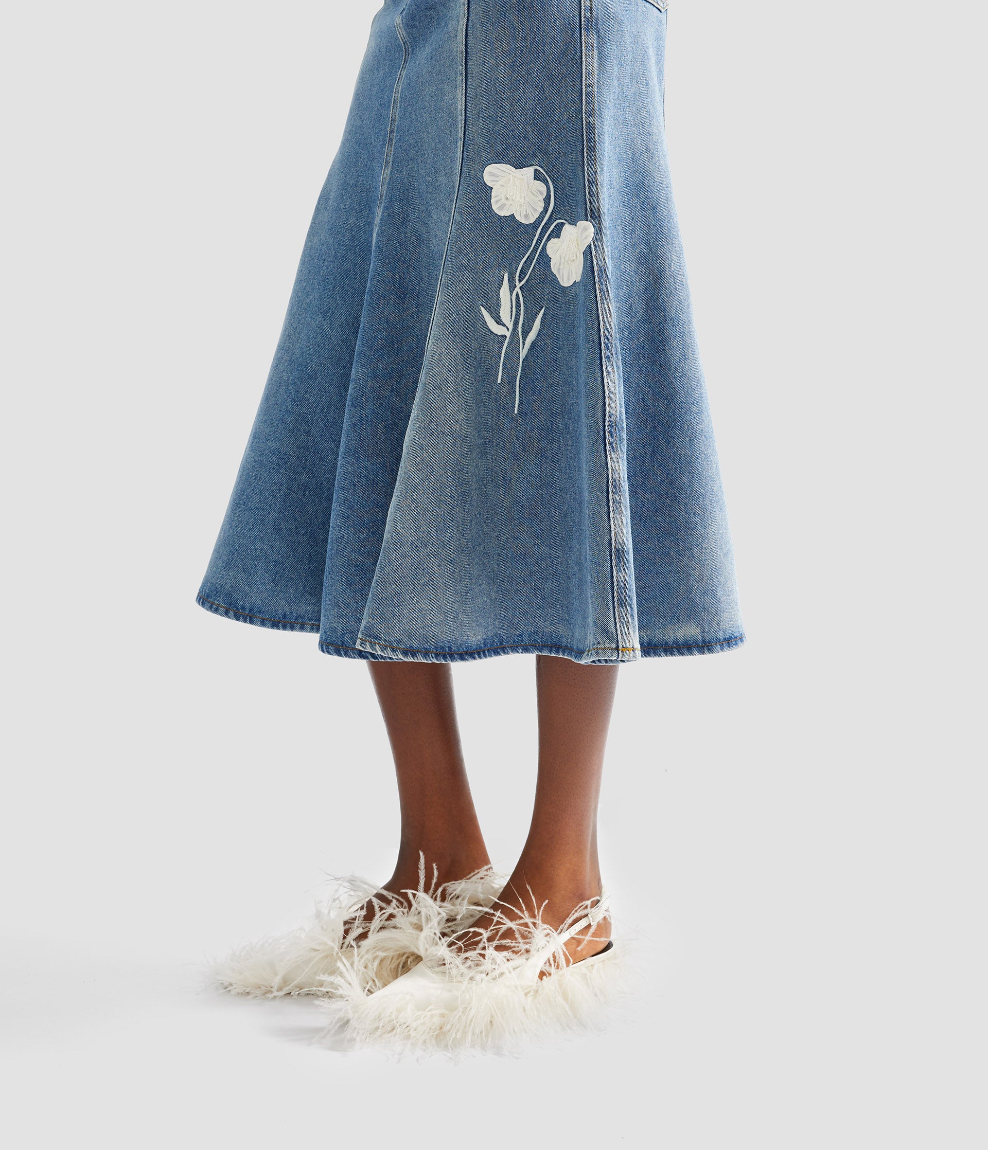 Embroidered Denim Midi Skirt - Image 5
