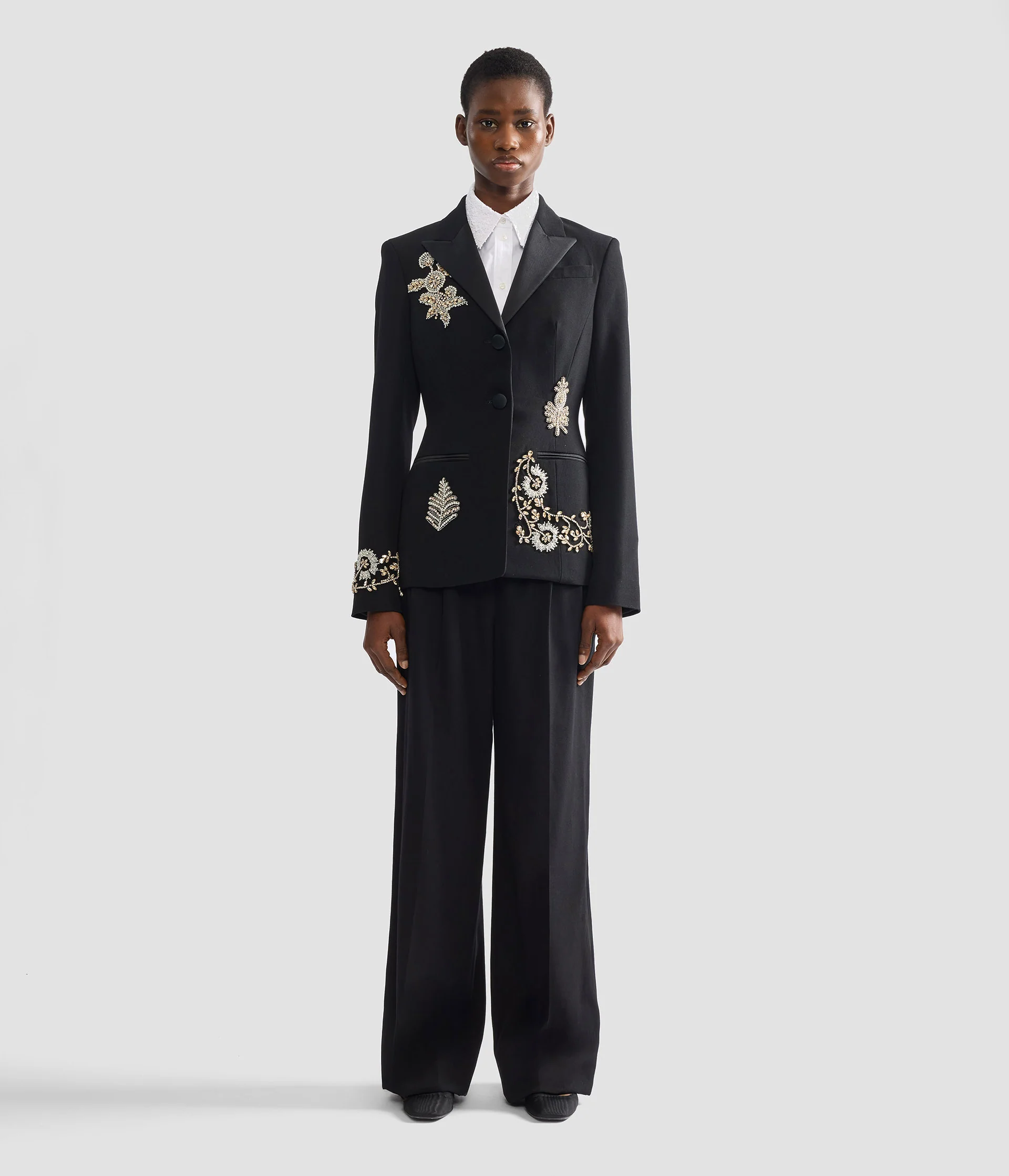 Embroidered Grain De Poudre Single Breasted Blazer - Image 4