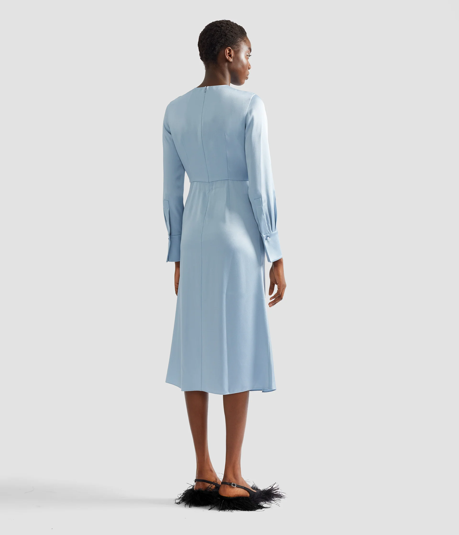 Embroidered Long Sleeve Draped Midi Dress - Image 3