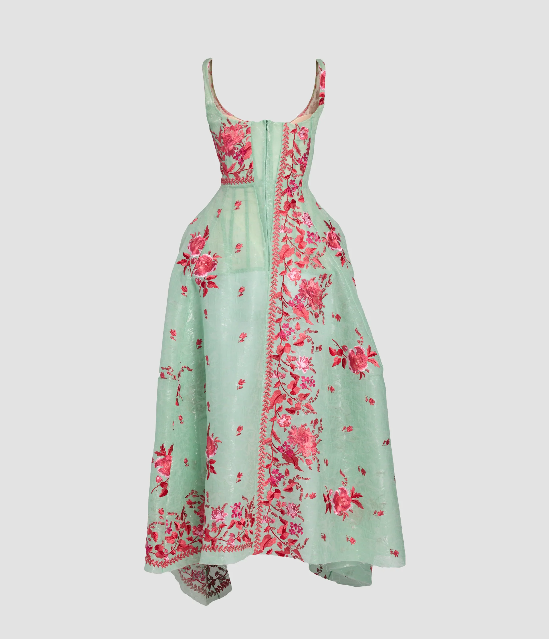 Embroidered Organza Draped Midi Dress - Image 3