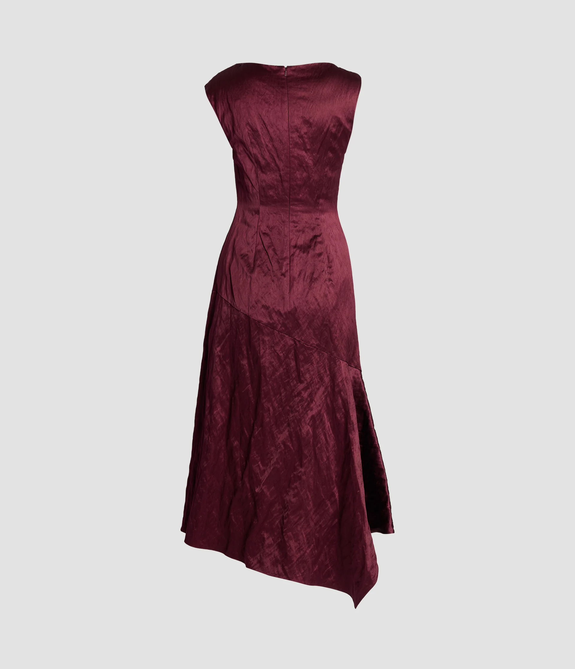 Embroidered Textured Satin Asymmetric Midi Dress - Image 2