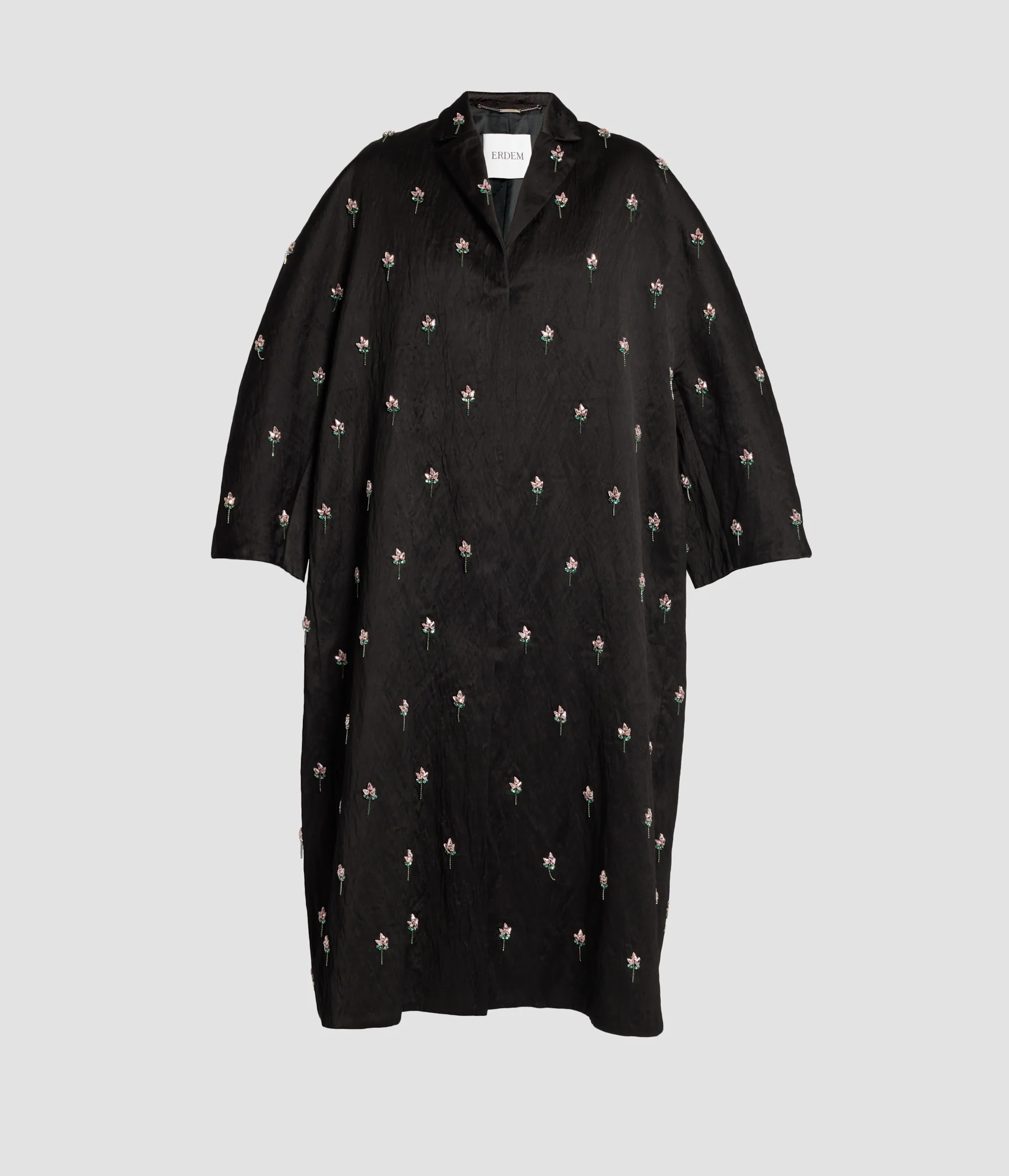 Embroidered Textured Satin Opera Coat