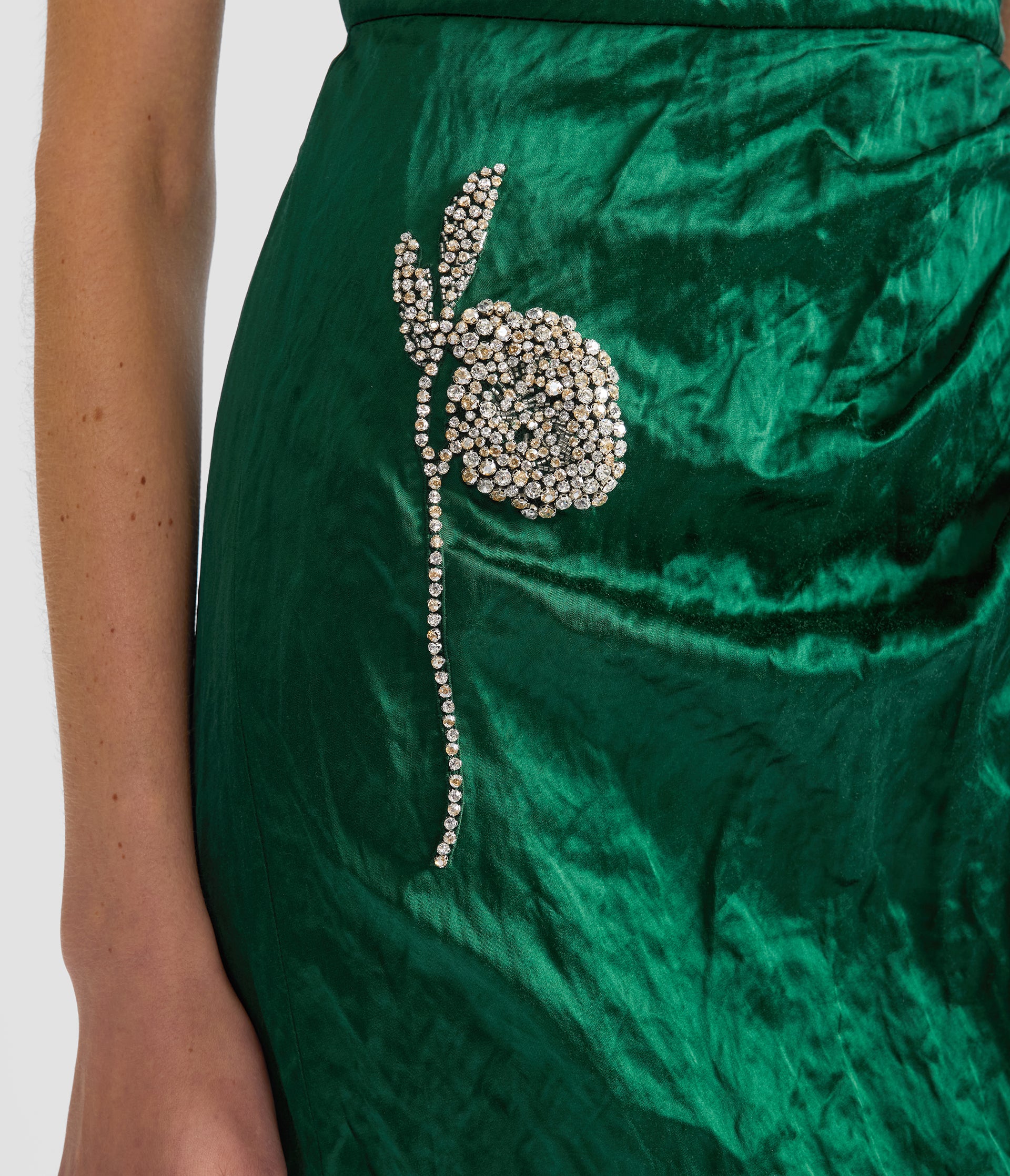 Embroidered Textured Satin Short Sleeve Gown - Image 5