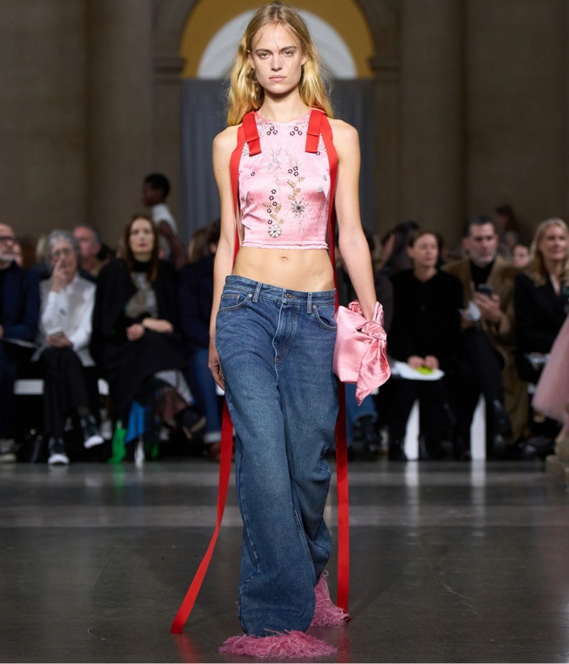 Embroidered Textured Satin Sleeveless Top - Image 2