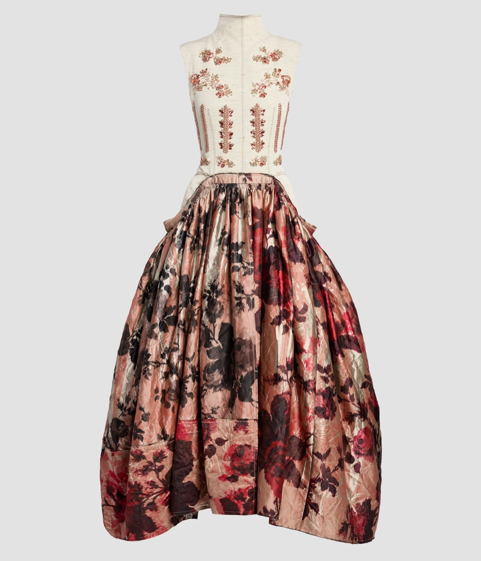 Embroidered Textured Satin Strapless Midi Dress