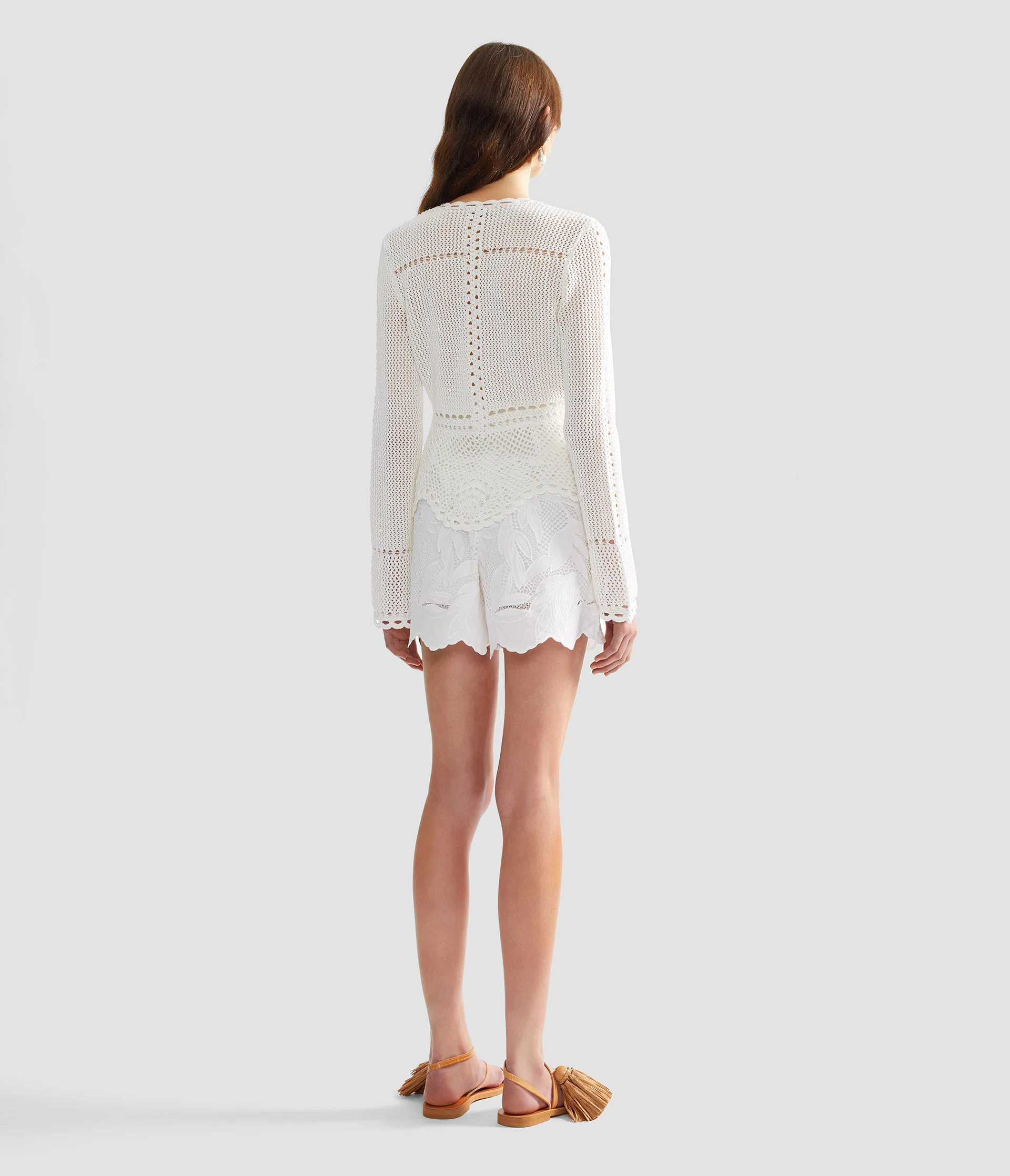 Floral Cotton Cutwork Tailored Shorts - Image 3