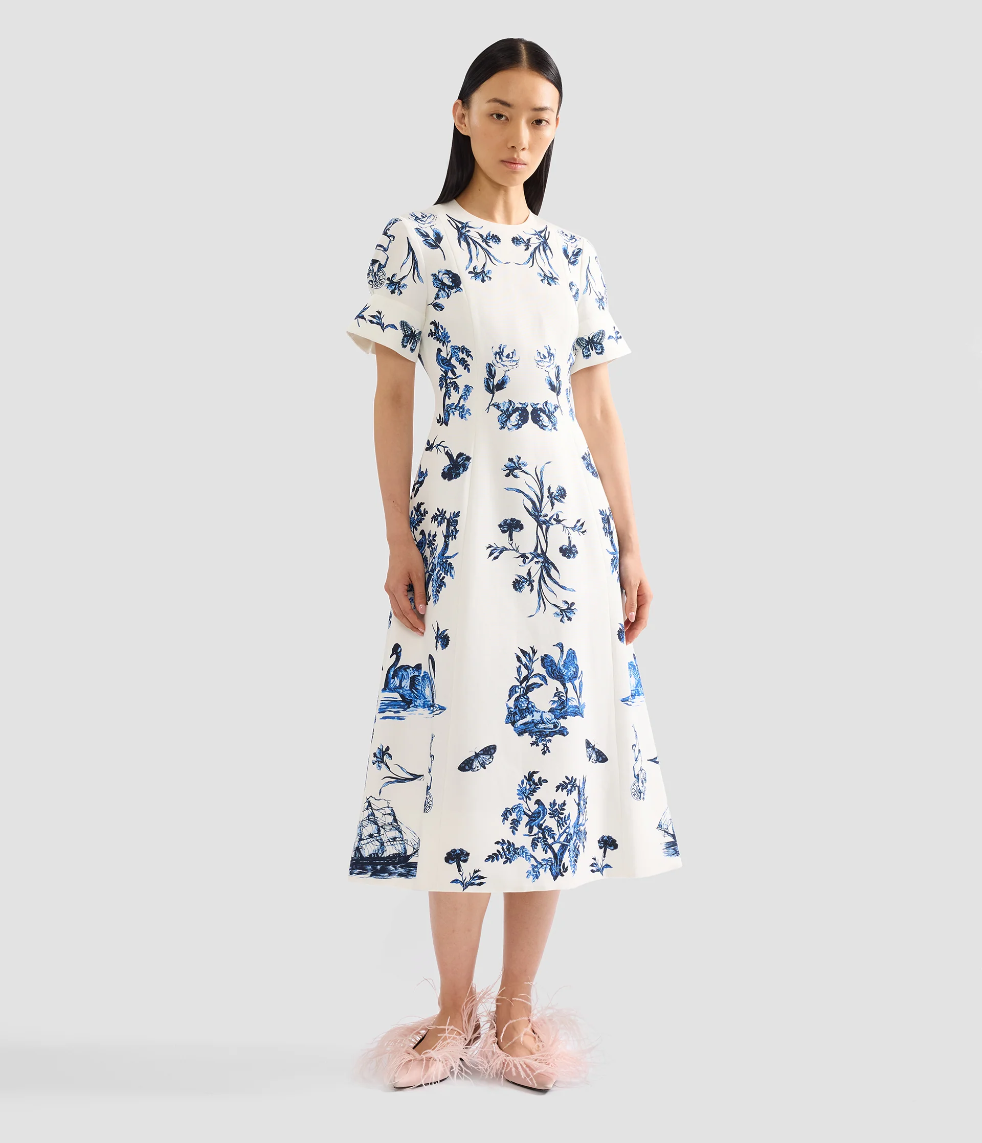 Floral Cotton Faille Short Sleeve Midi Dress - Image 2