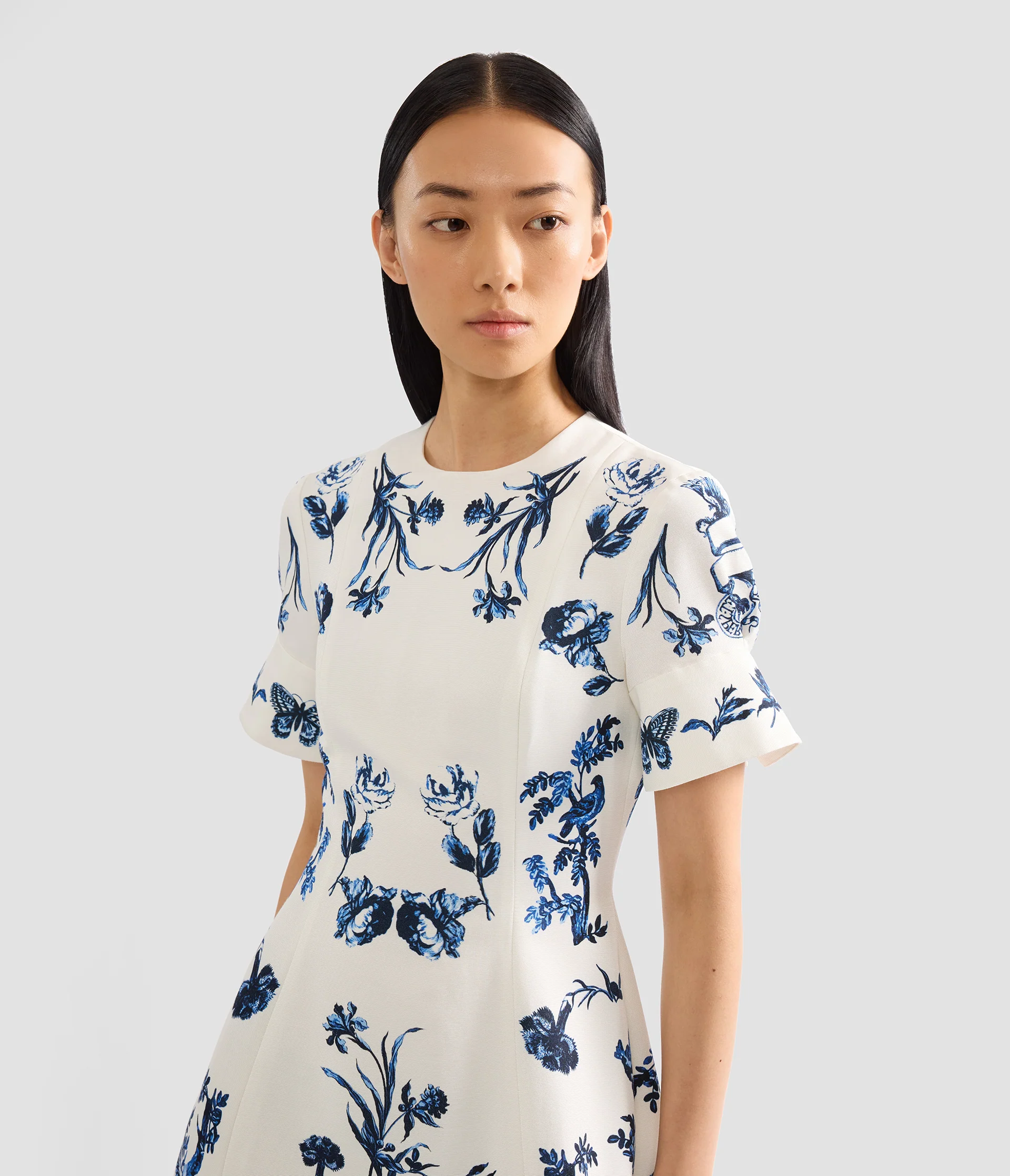 Floral Cotton Faille Short Sleeve Midi Dress - Image 4