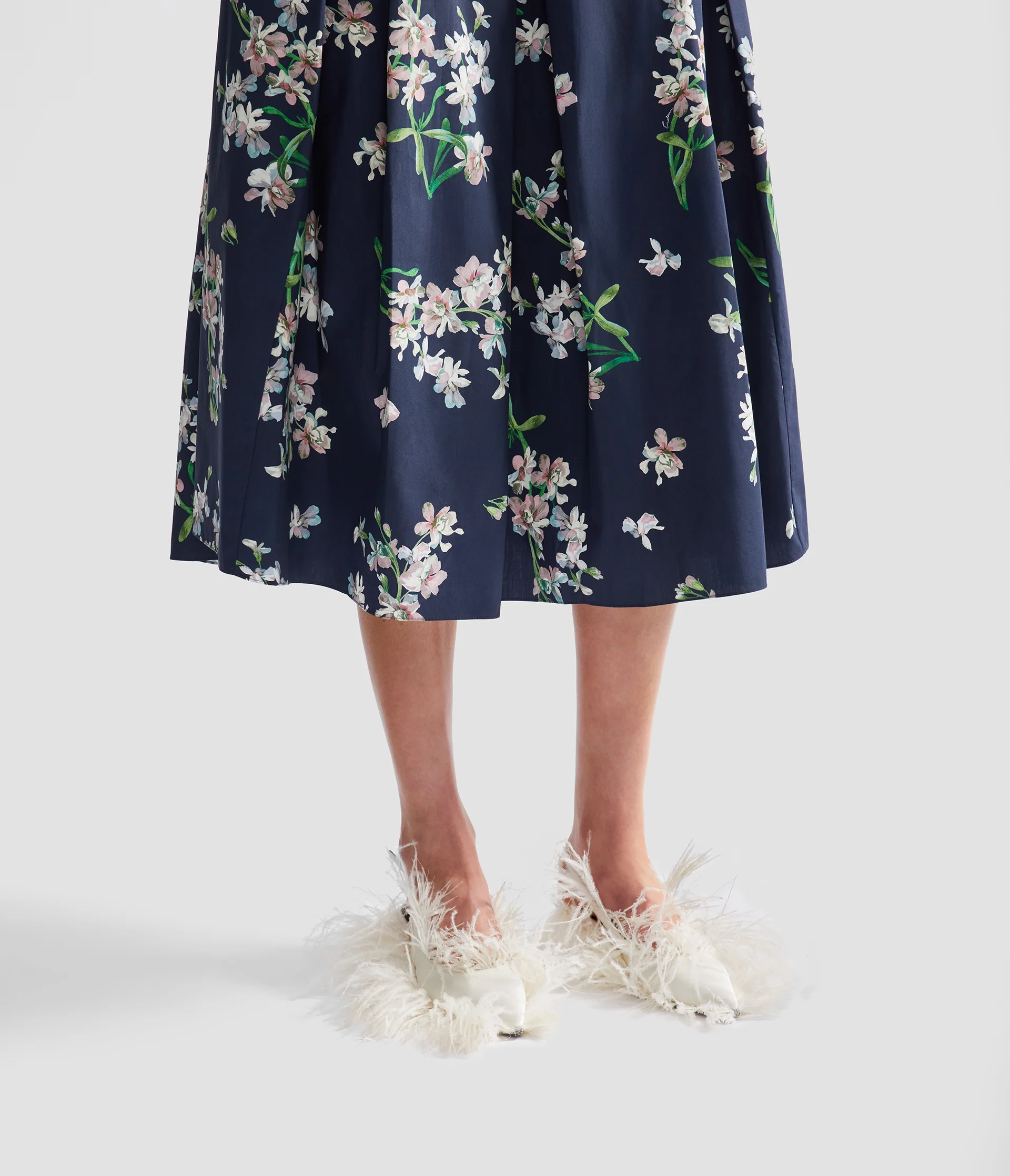 Floral Cotton Midi Pleated Skirt - Image 5