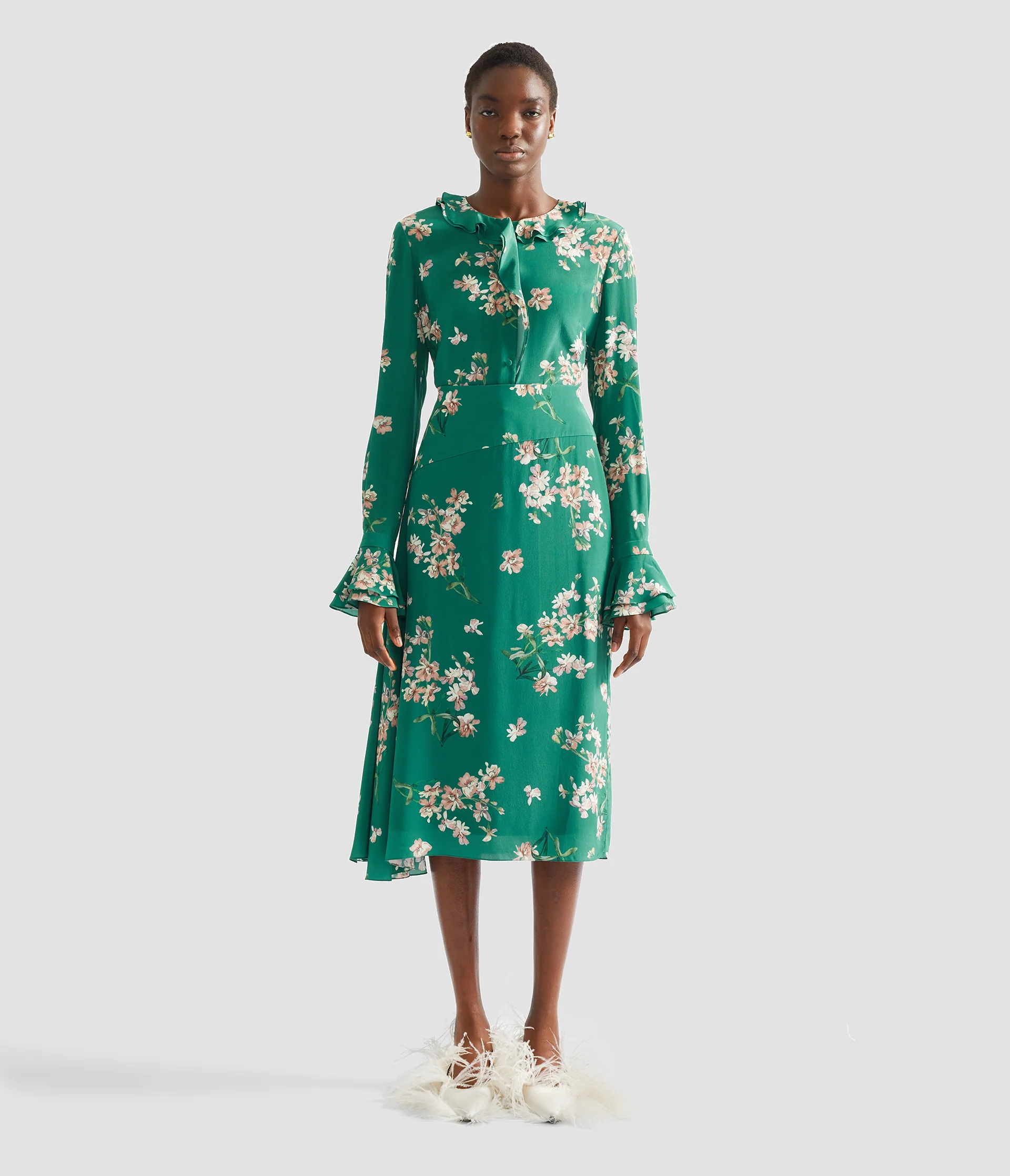 Floral Crepe De Chine Drape Midi Skirt - Image 4