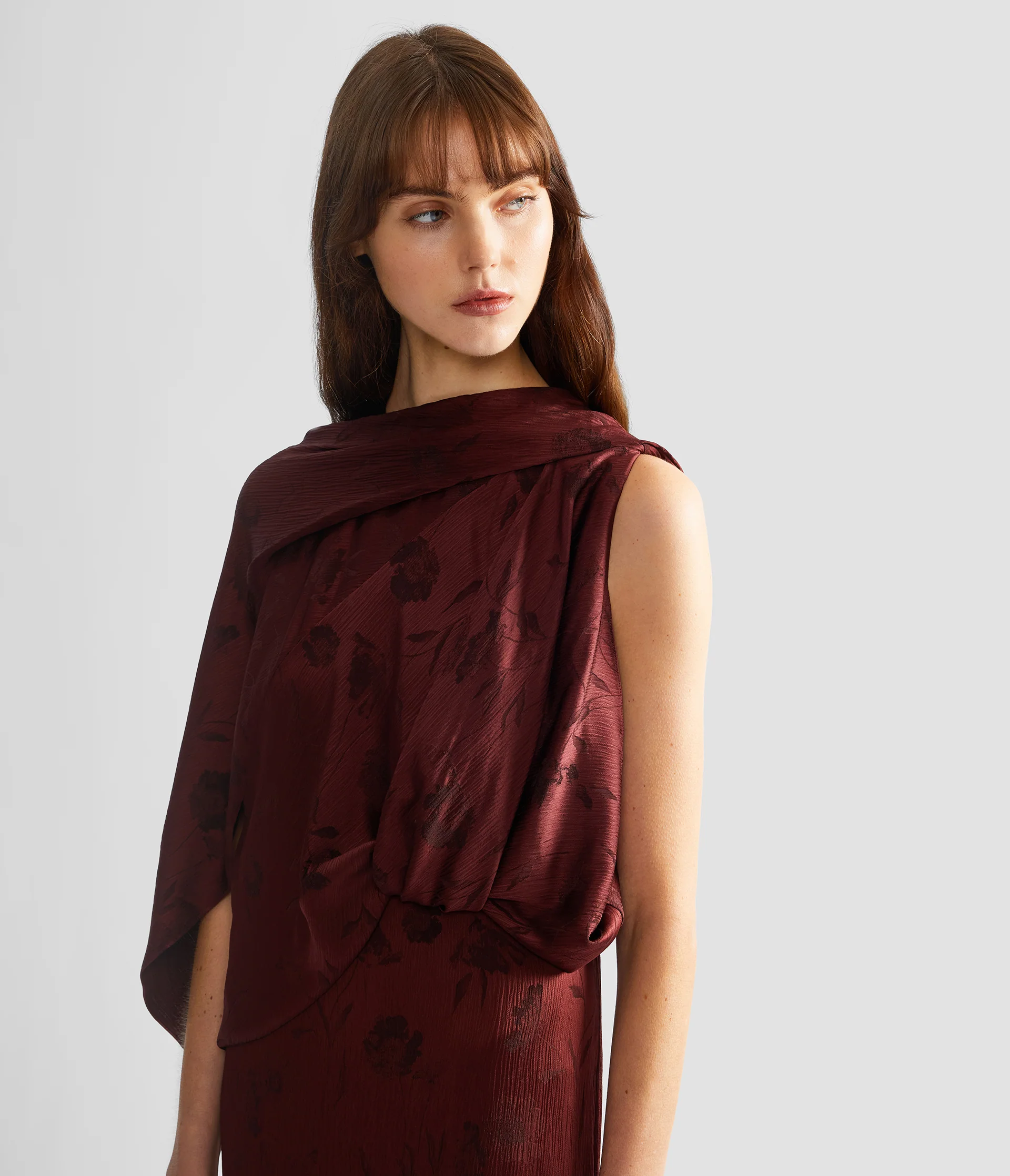 Floral Creponne Jacquard Drape Gown - Image 4