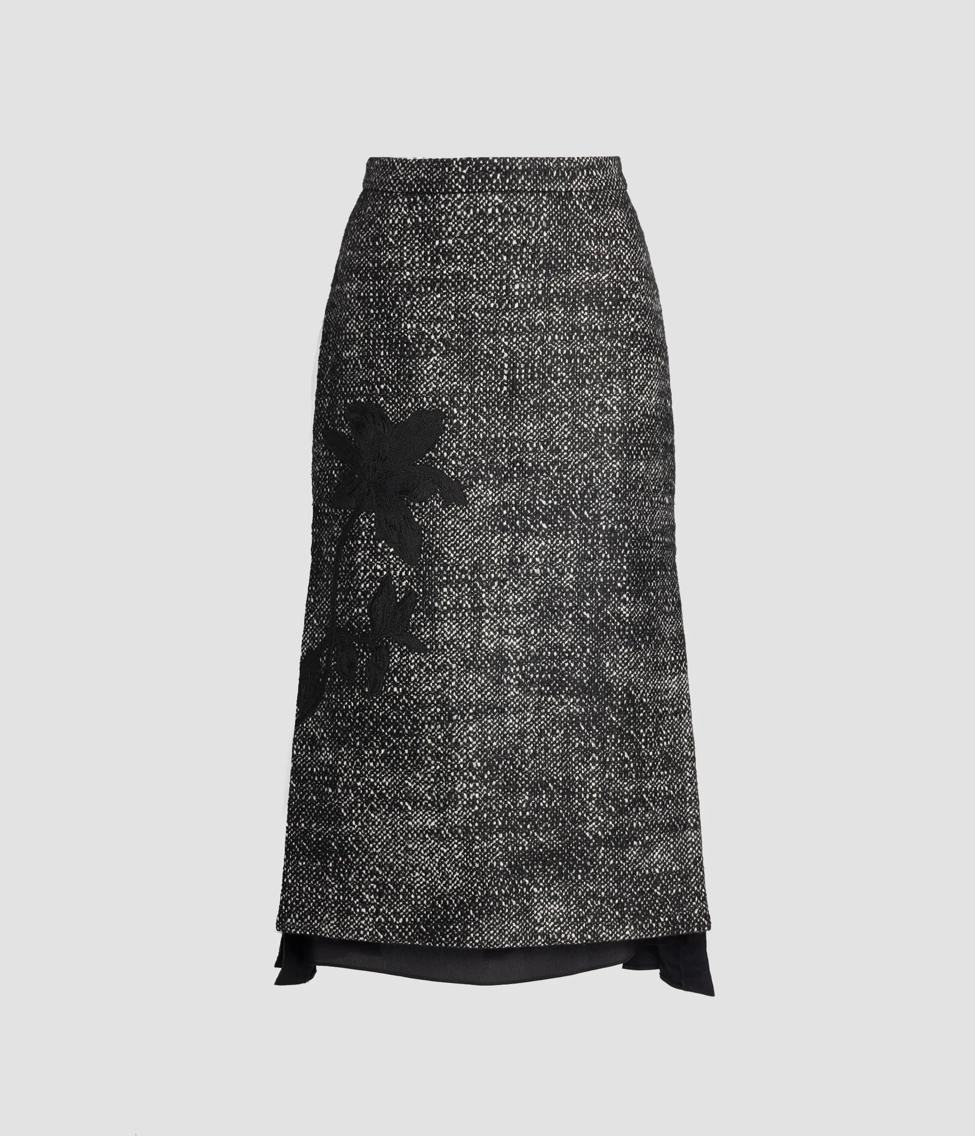 Floral Embroidered Wool Midi Skirt