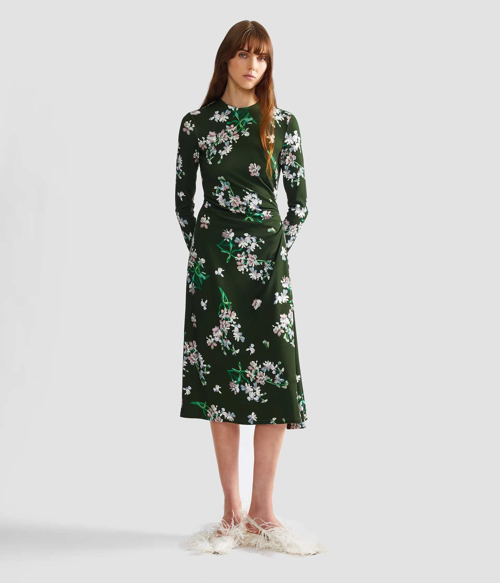 Floral Ponte Long Sleeve Midi Dress - Image 2