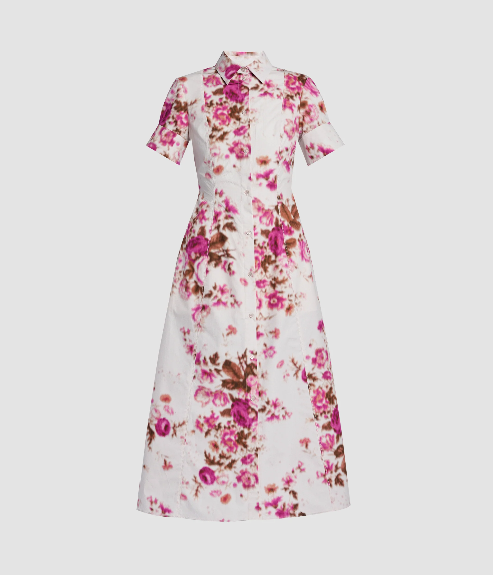 Floral Print Cotton Midi Shirt Dress