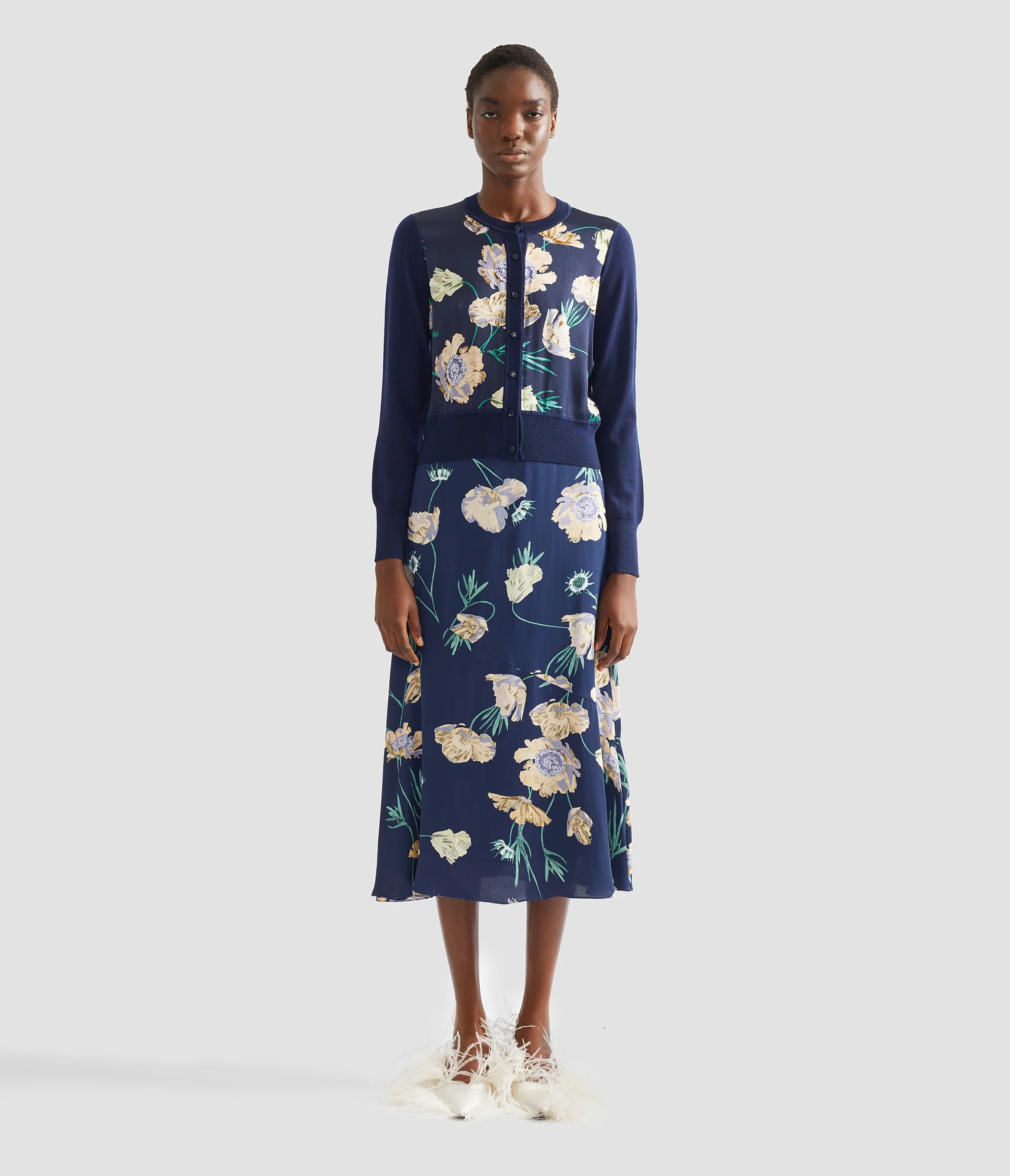 Floral Print Panel Cropped Cardigan - Image 4