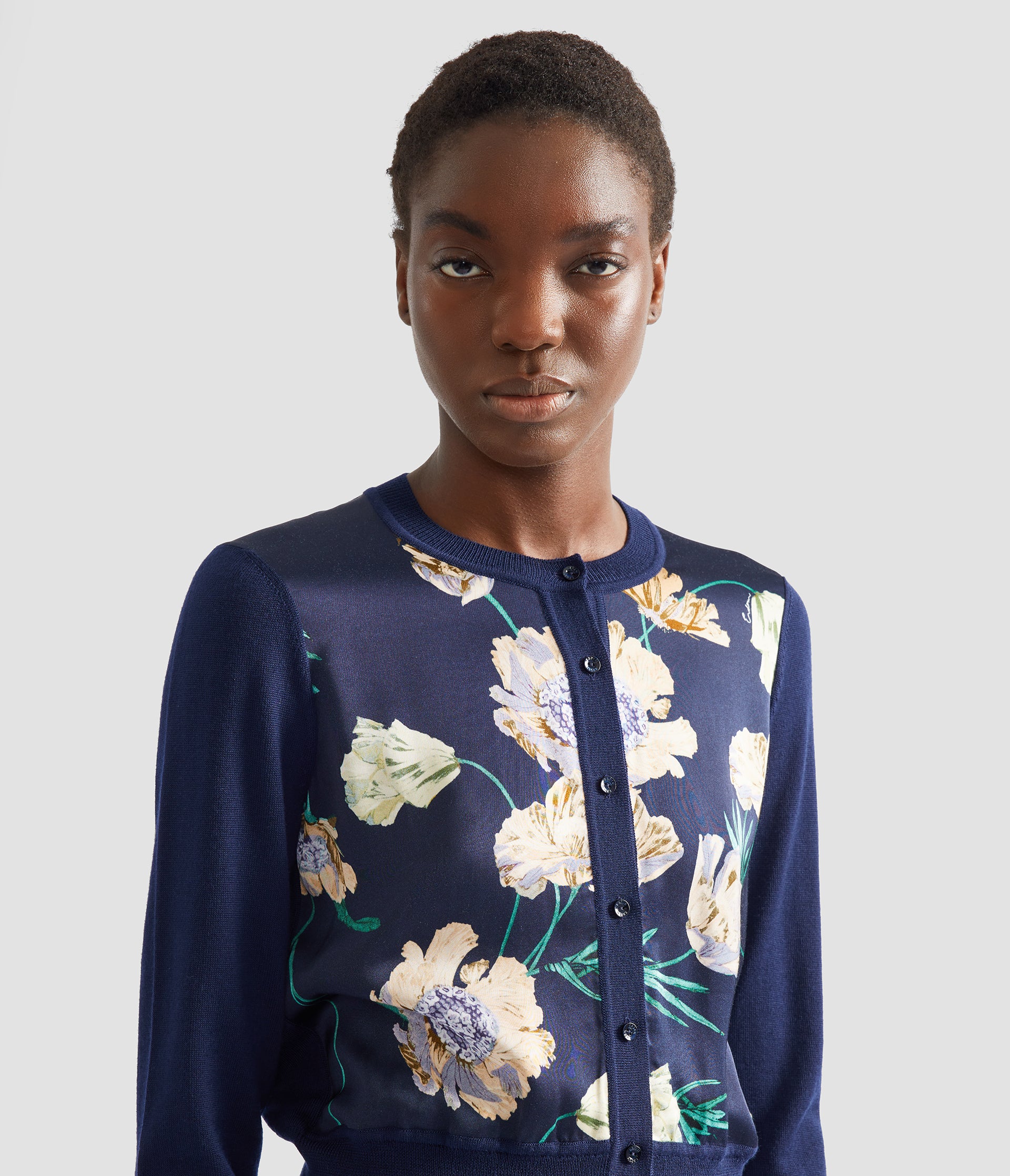 Floral Print Panel Cropped Cardigan - Image 5