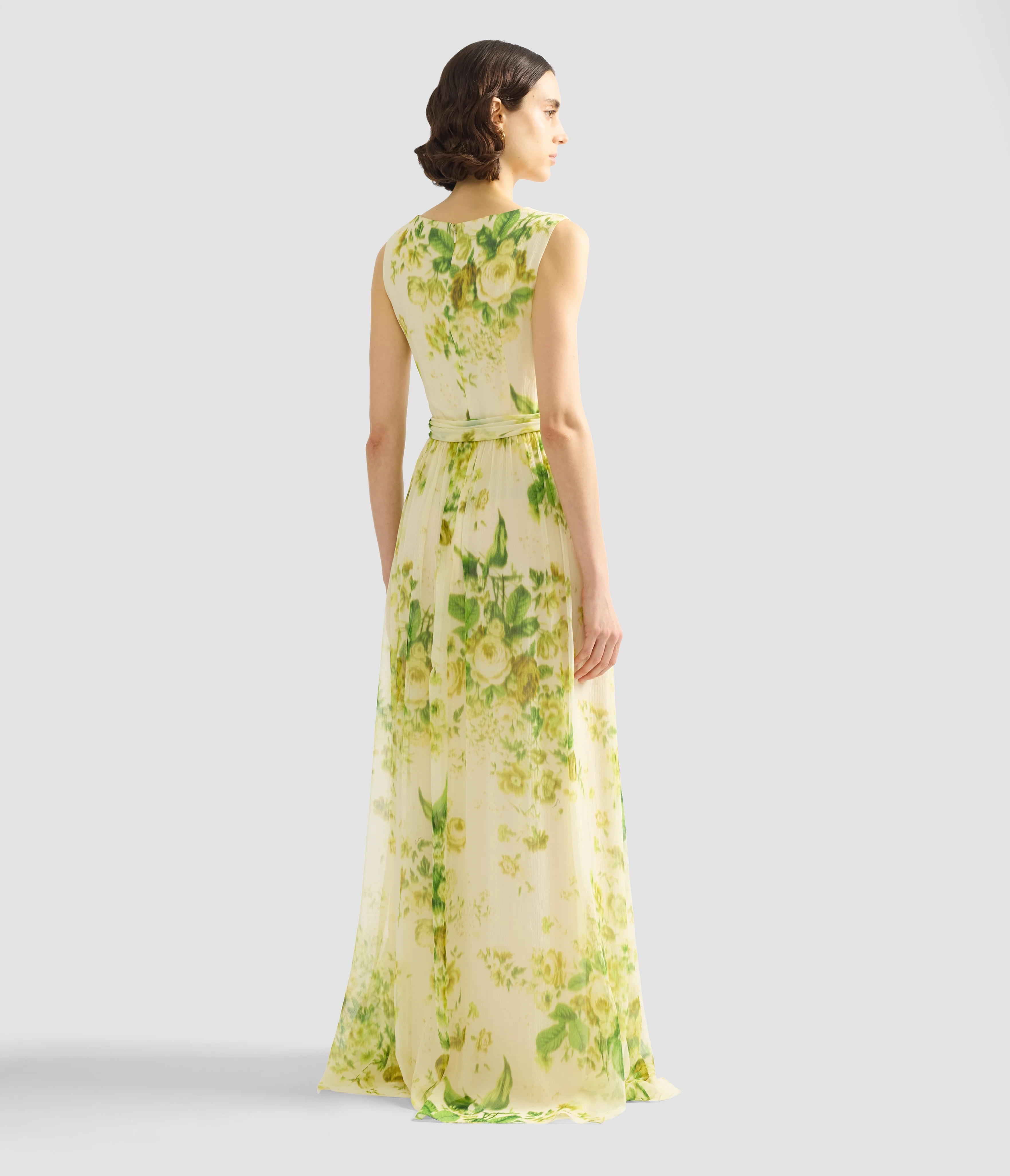 Floral Print Silk Creponne Sleeveless Gown - Image 3