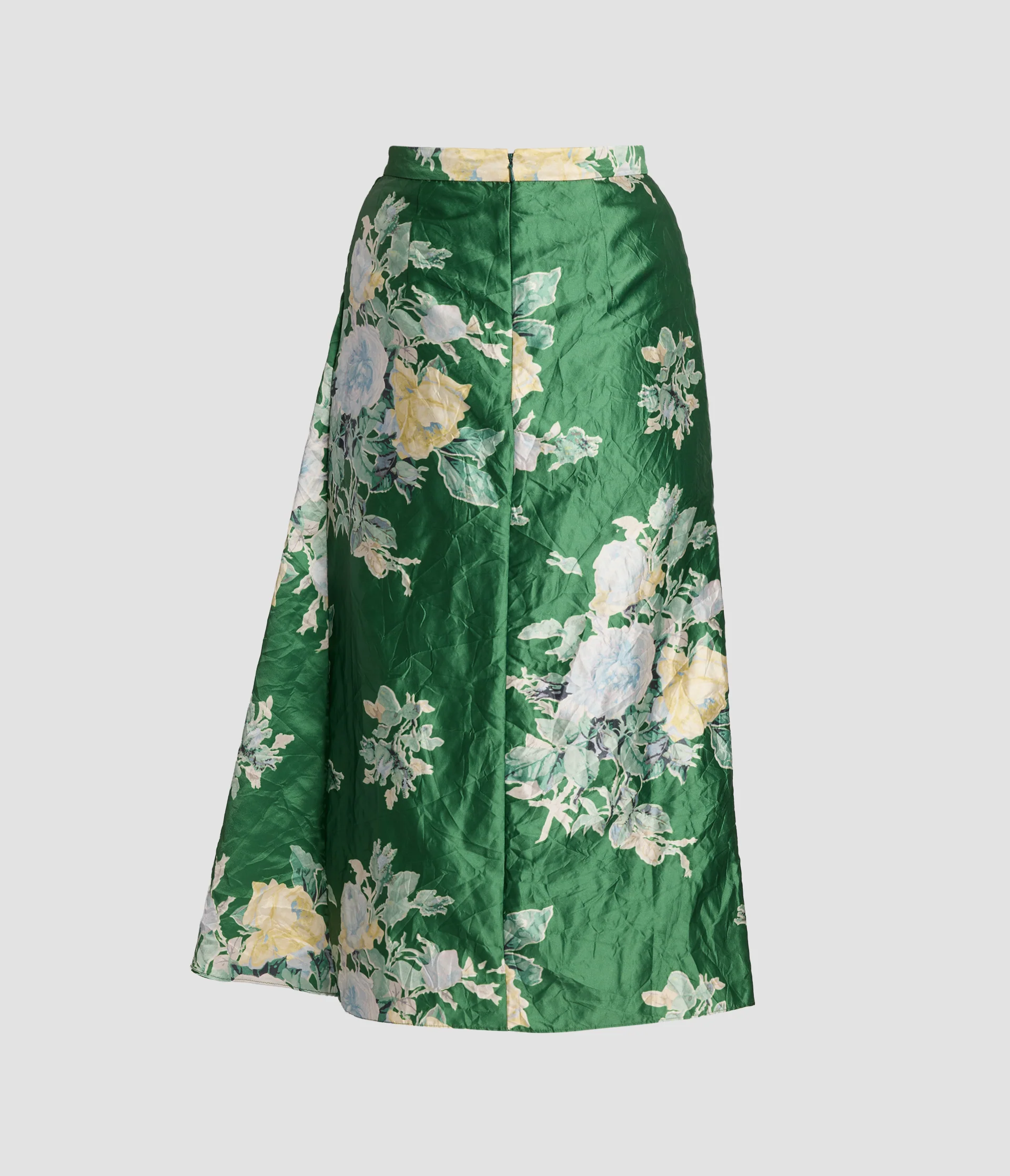 Floral Print Textured Satin Draped Midi Skirt - Image 2