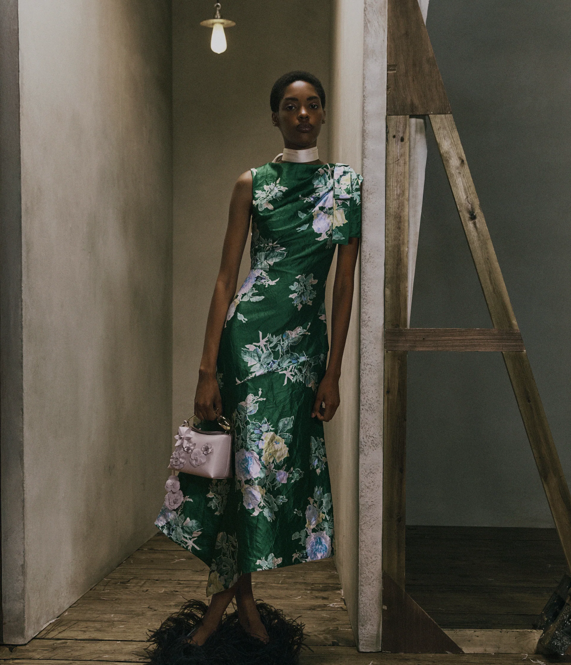 Floral Print Textured Satin Midi Dress - Image 2
