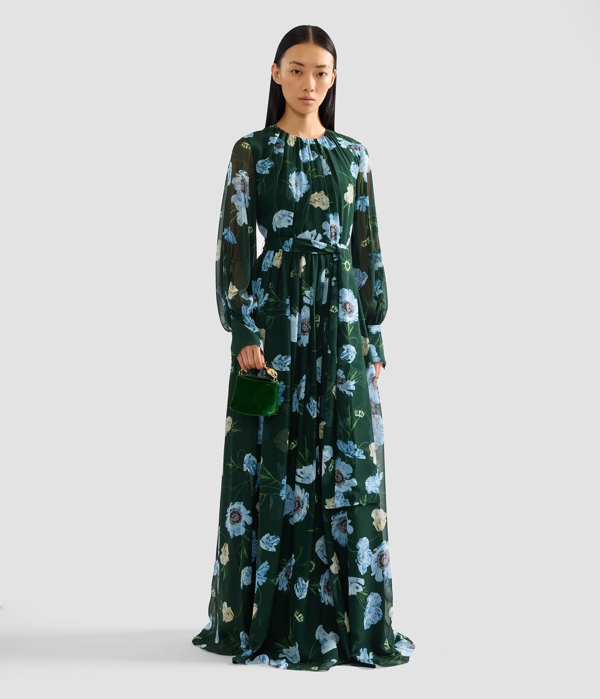 Floral Silk Voile Long Sleeve Gown - Image 2