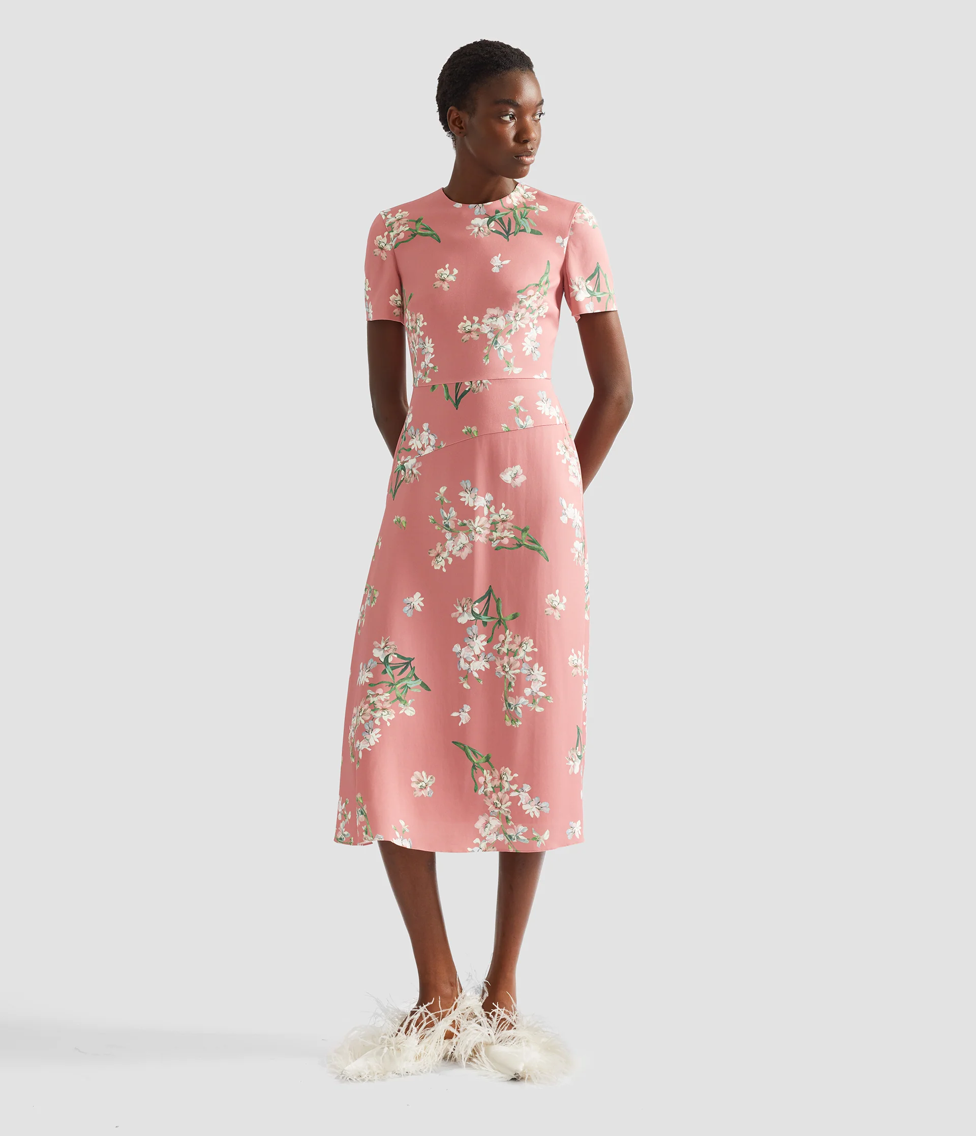 Floral Stretch Cady Draped Midi Dress - Image 2
