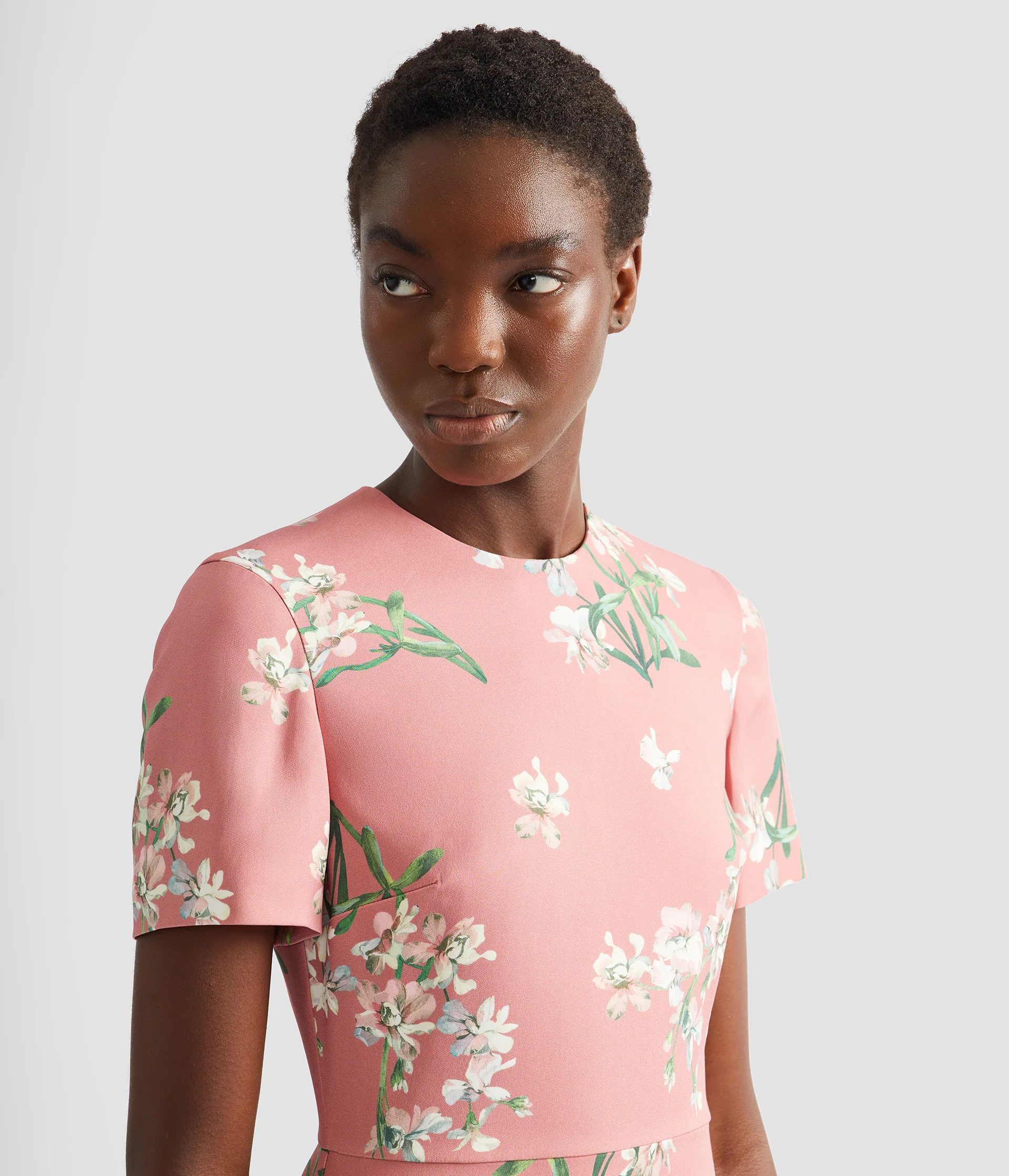 Floral Stretch Cady Draped Midi Dress - Image 5