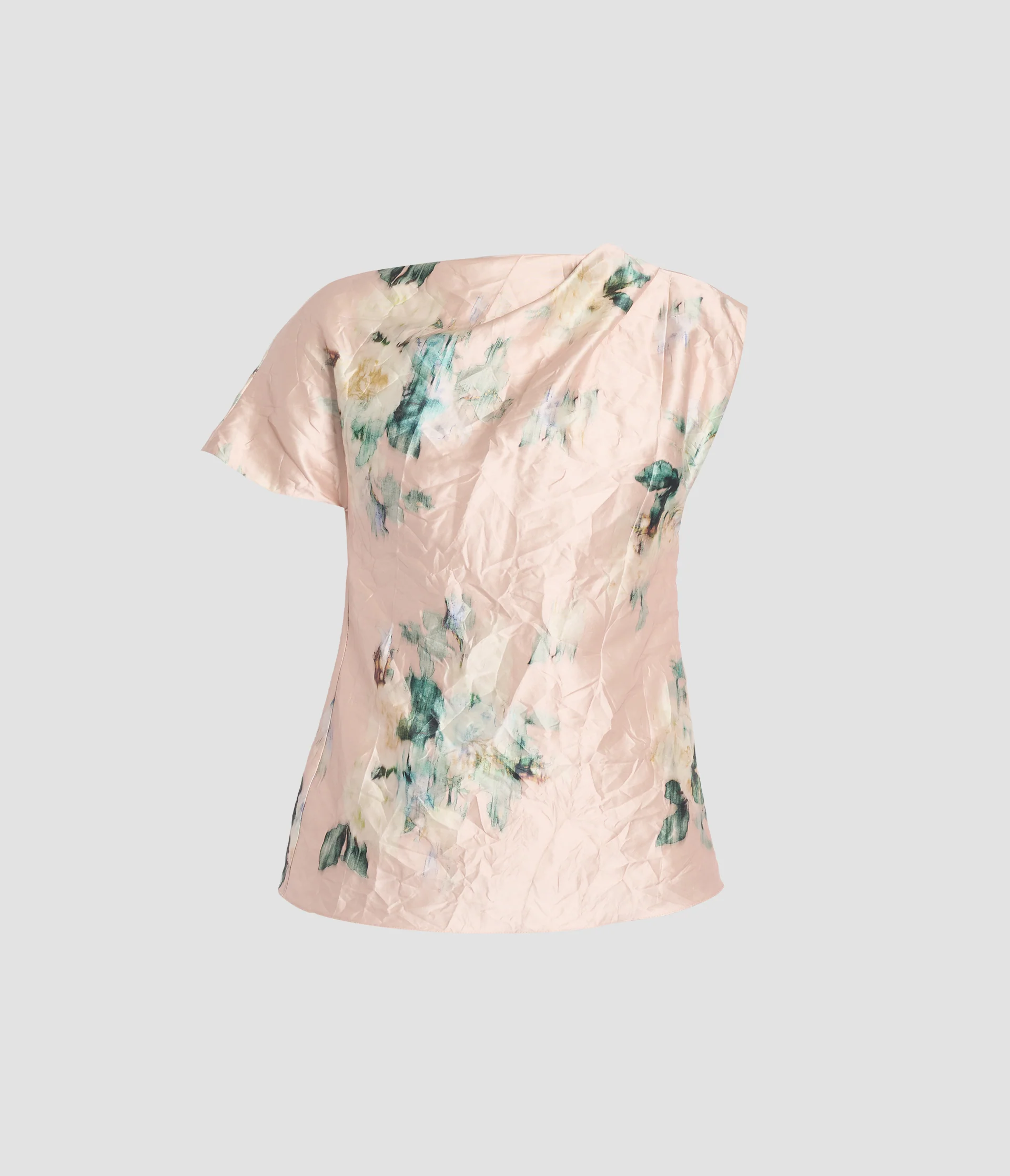 Floral Textured Satin Sleeveless Draped Top