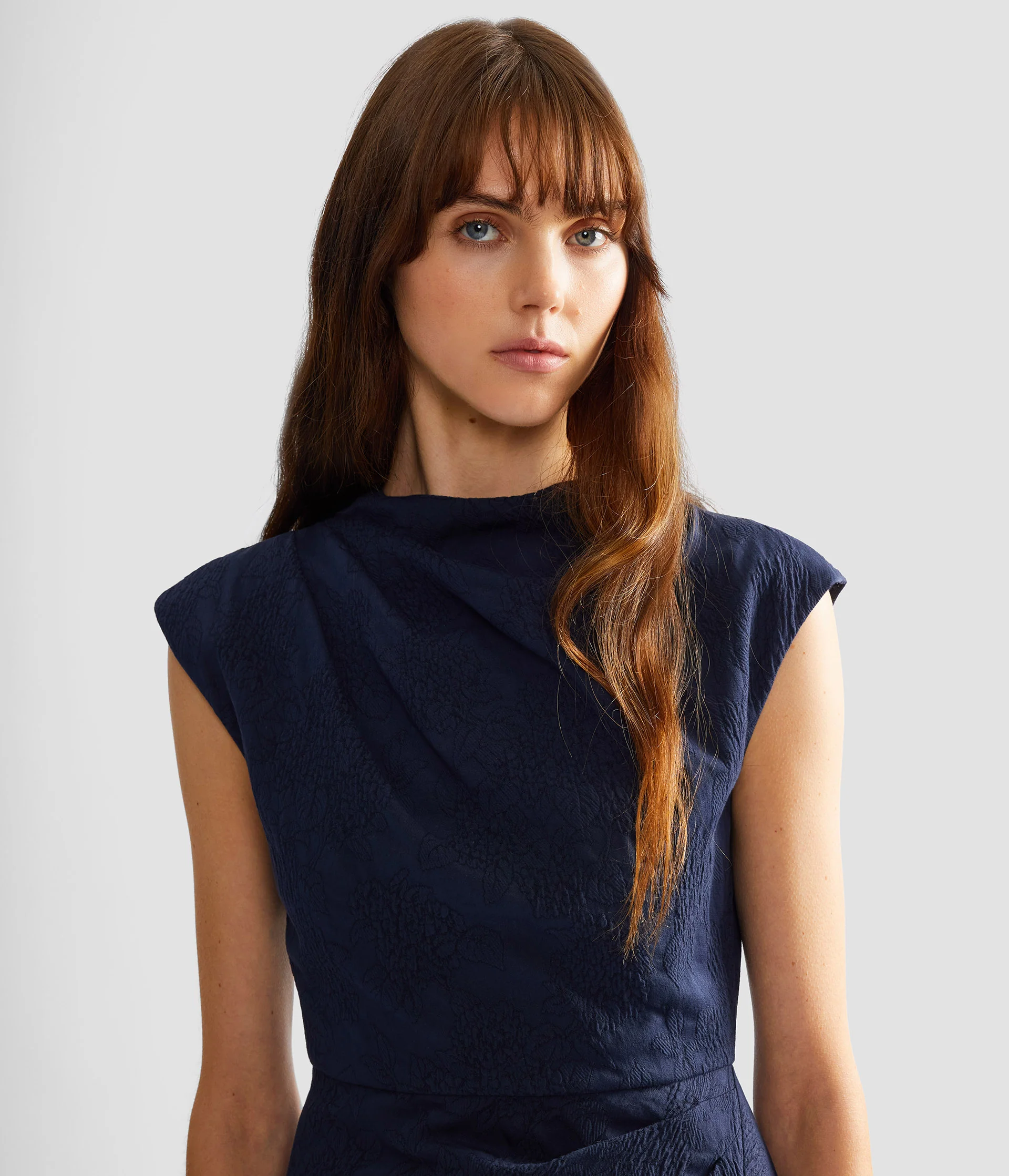 Flower Jacquard Draped Midi Dress - Image 5