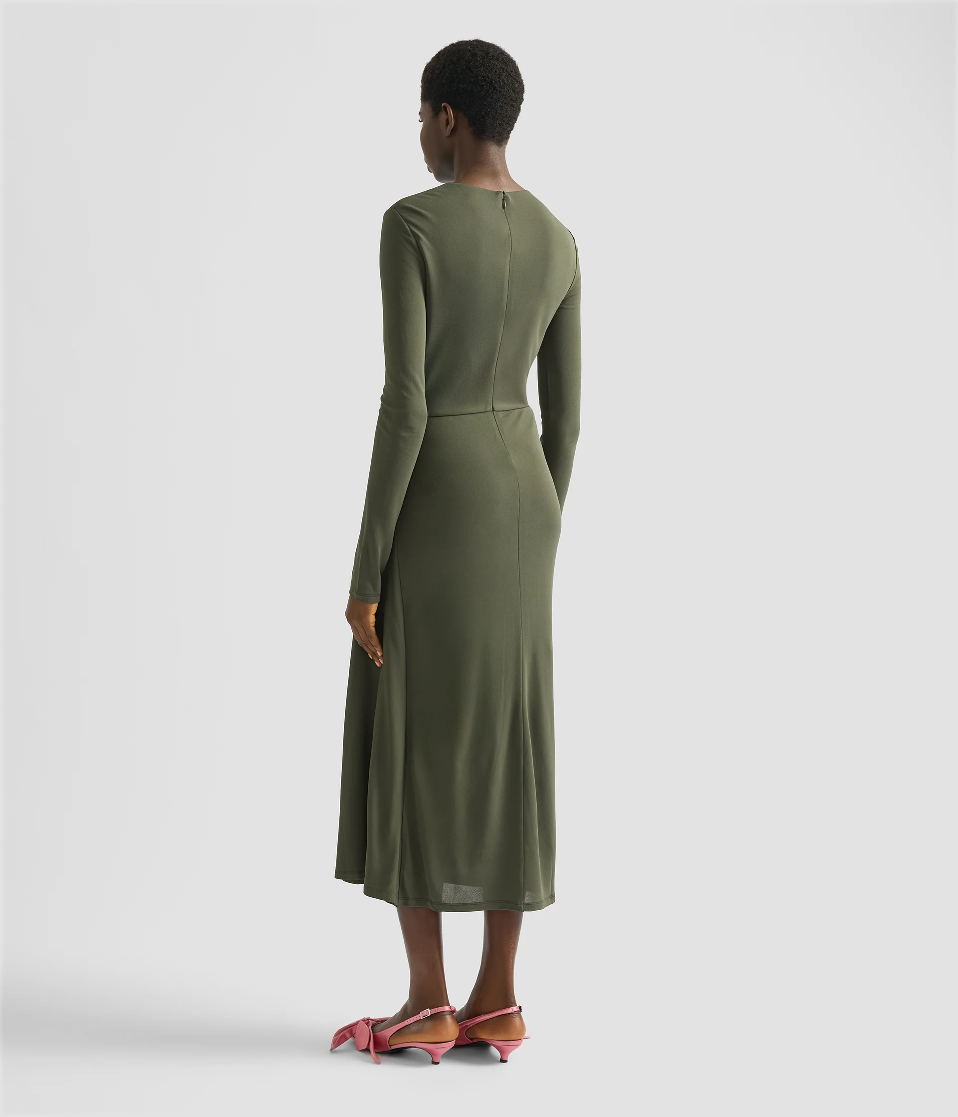 Fluid Crepe Jersey Long Sleeve Midi Dress - Image 3