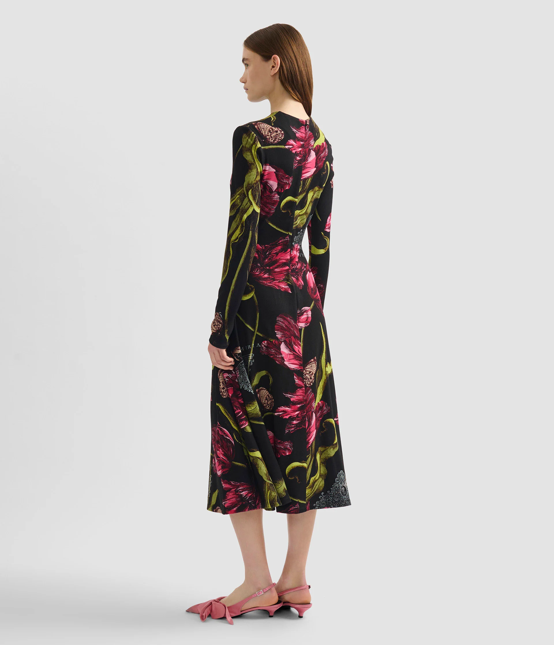 Floral Print Ponte Jersey Long Sleeve Midi Dress - Image 3