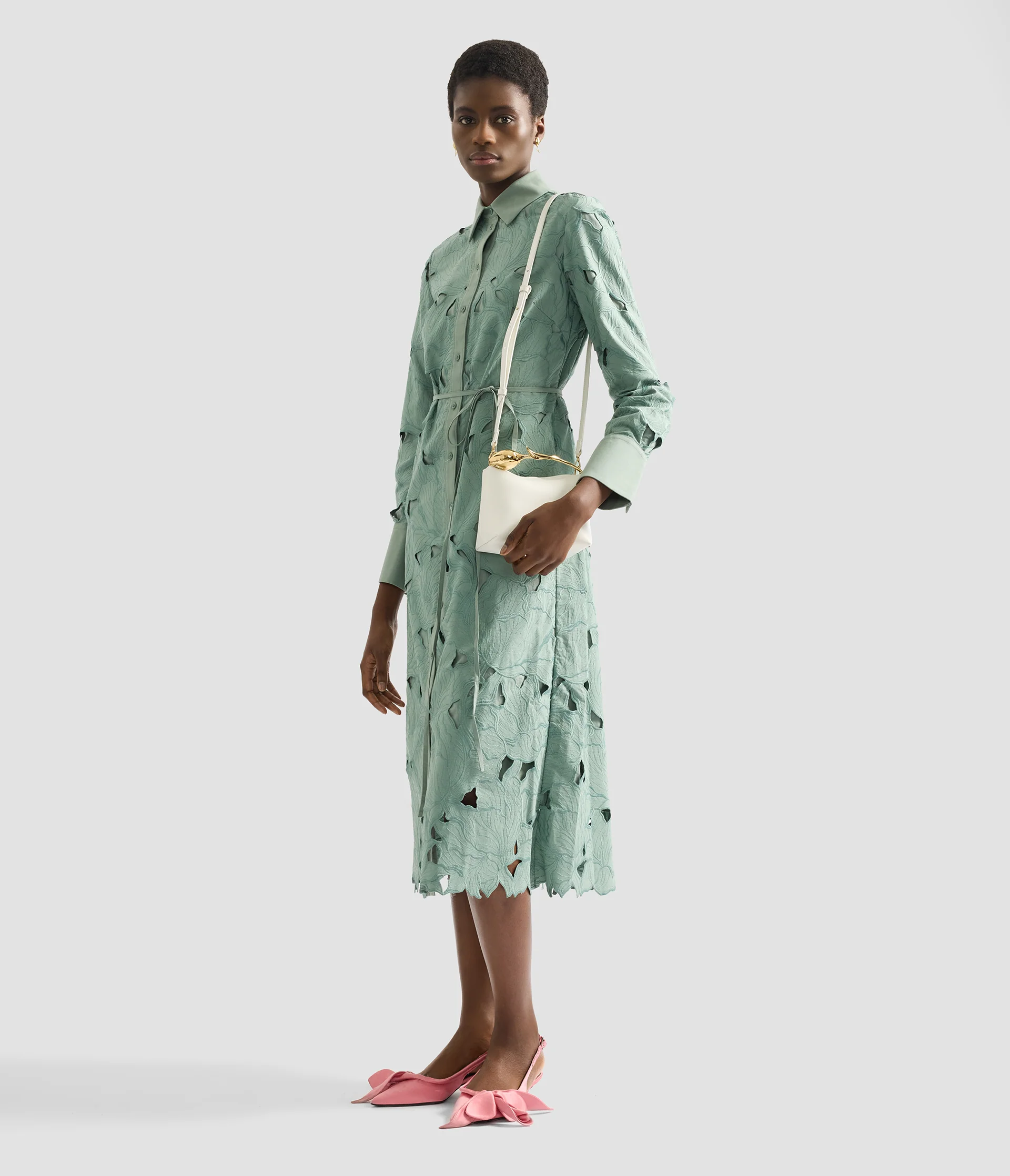 Floral Cutwork Long Sleeve Midi Dress - Image 2