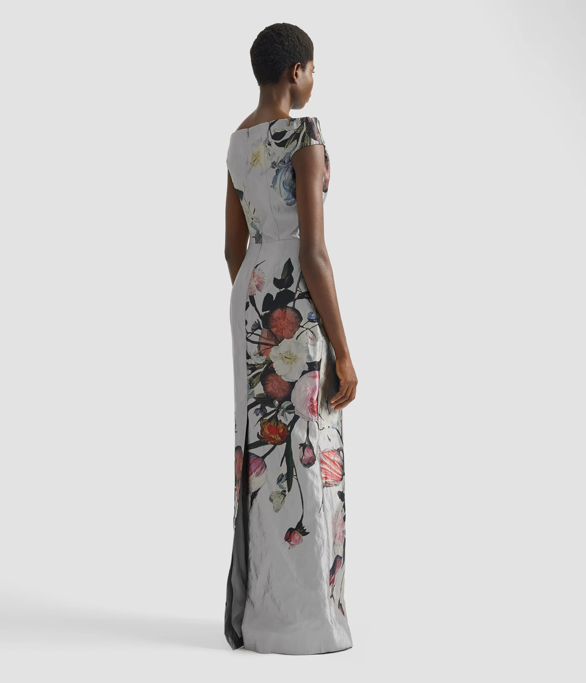 Floral Print Textured Satin Off-The-Shoulder Gown - Image 3